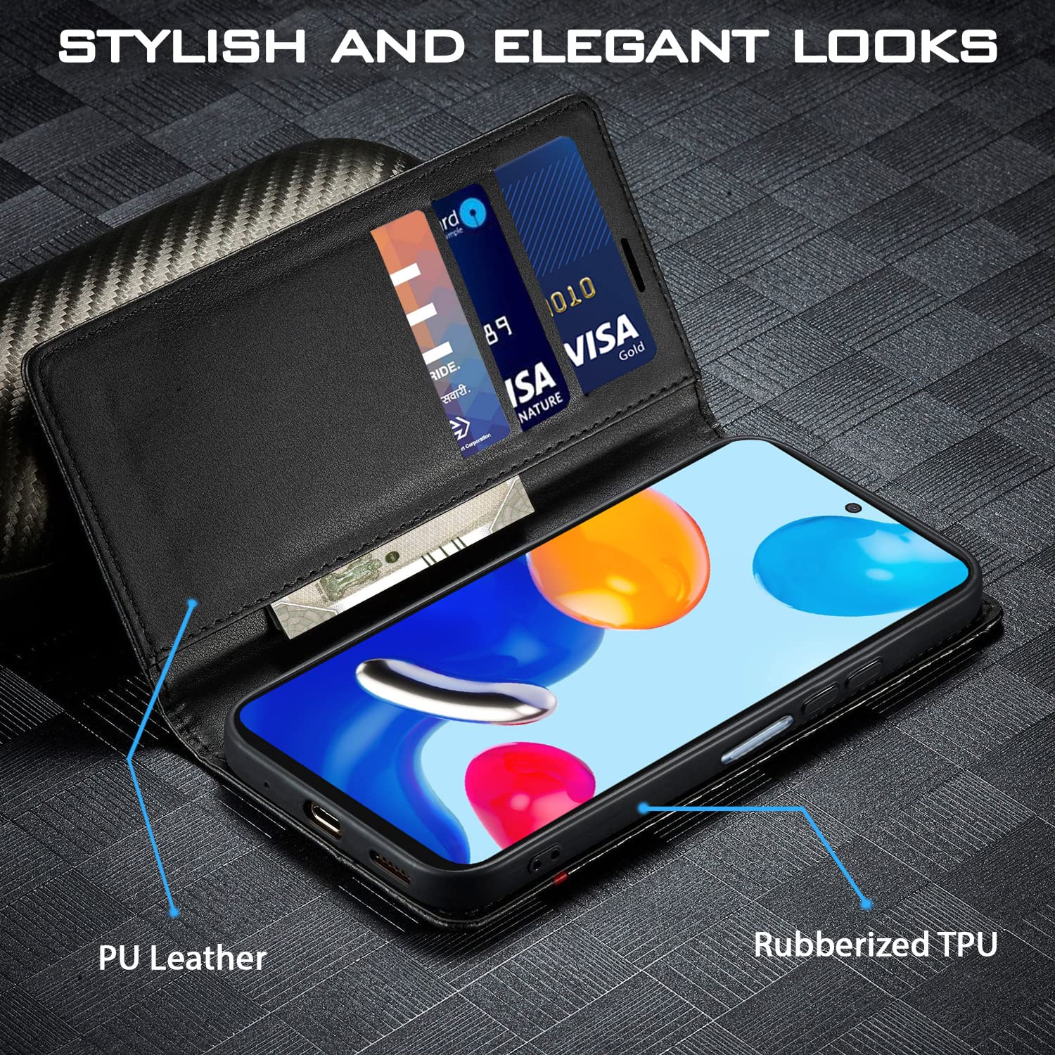 Redmi Note 11/Note 11S Wallet wallet flip cover in black by Pikkme – photo 2