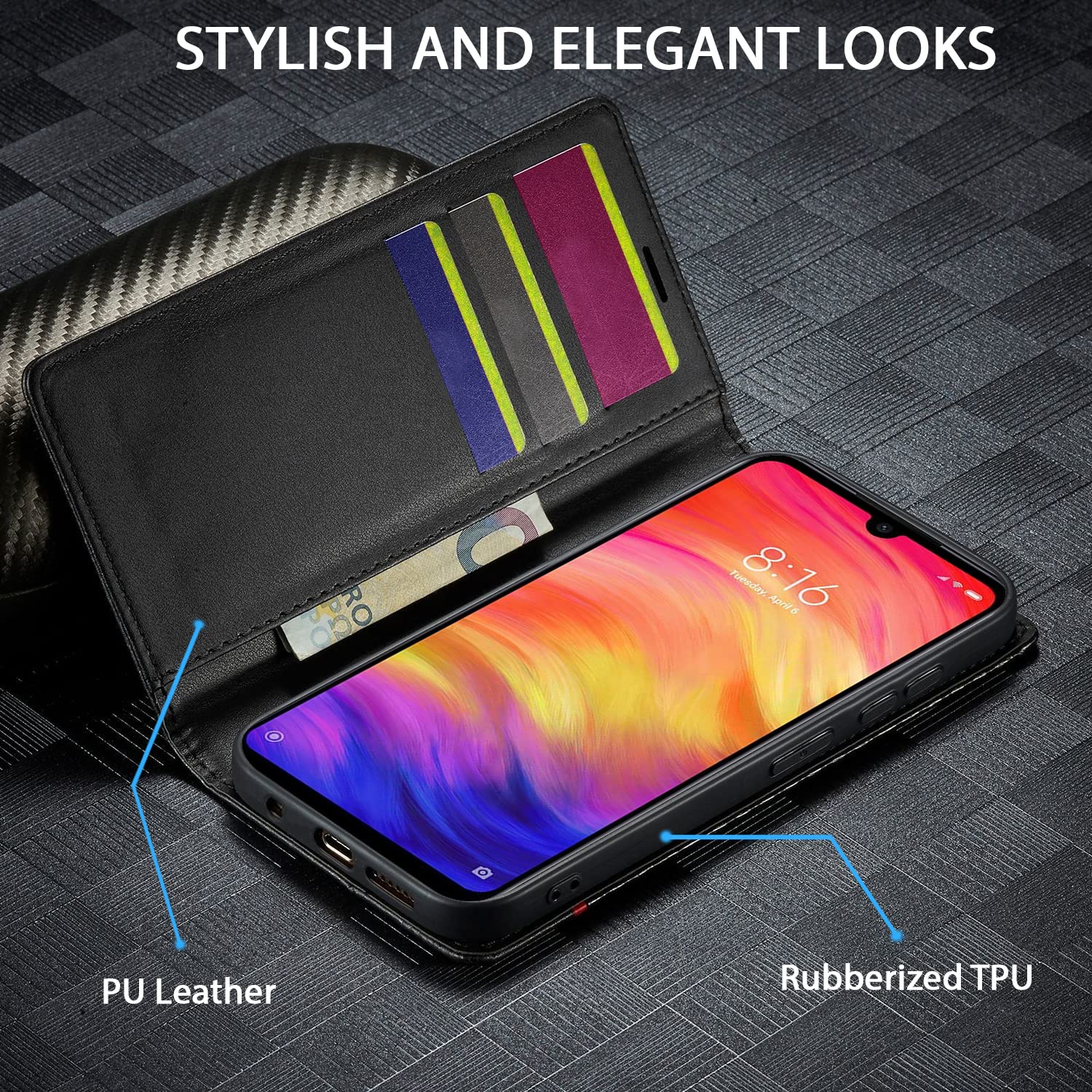 Black Wallet flip case for Redmi Note 7/Note 7 Pro/Note 7s – Pikkme – photo 2