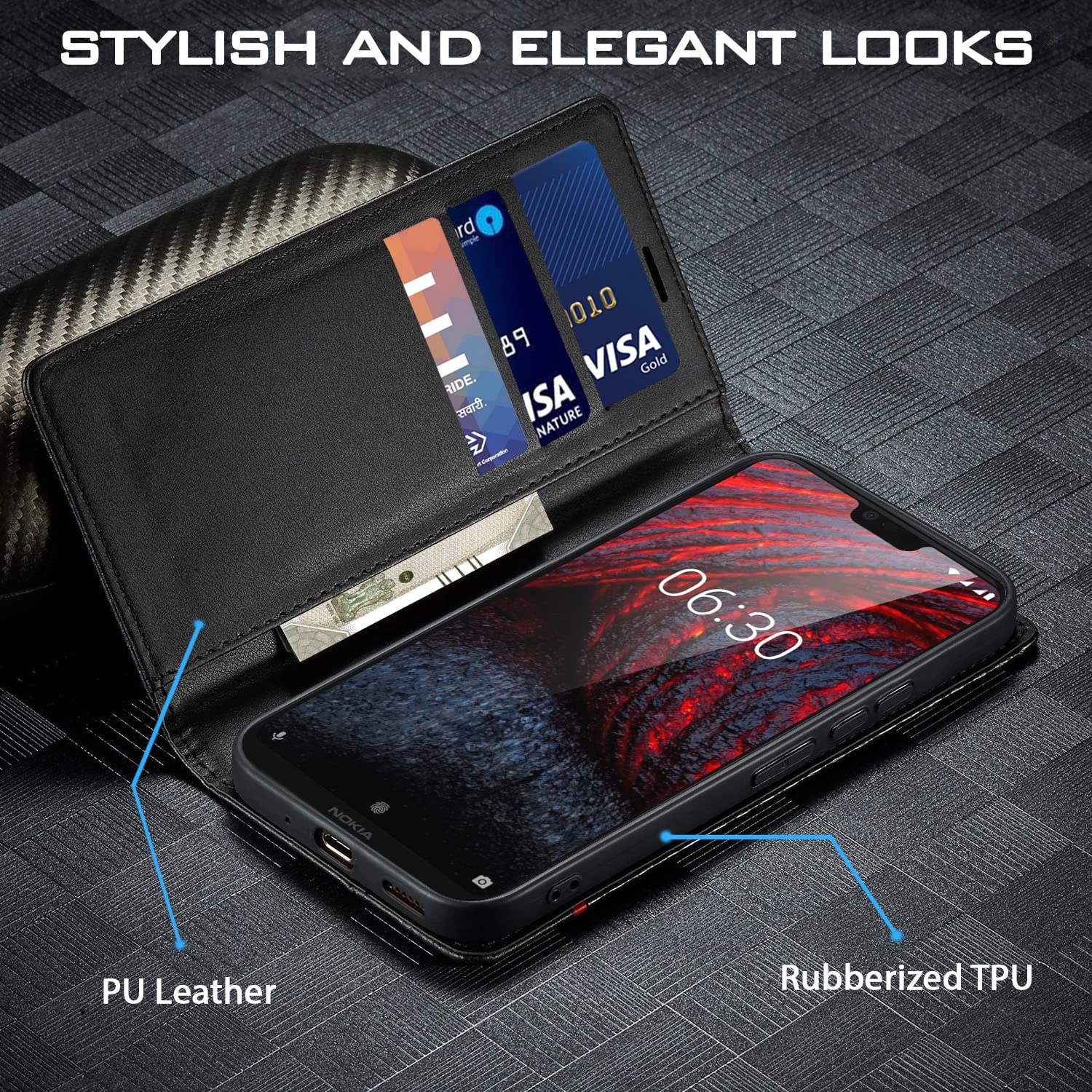 Black wallet flip cover for Nokia 6.1 Plus – Pikkme – photo 2