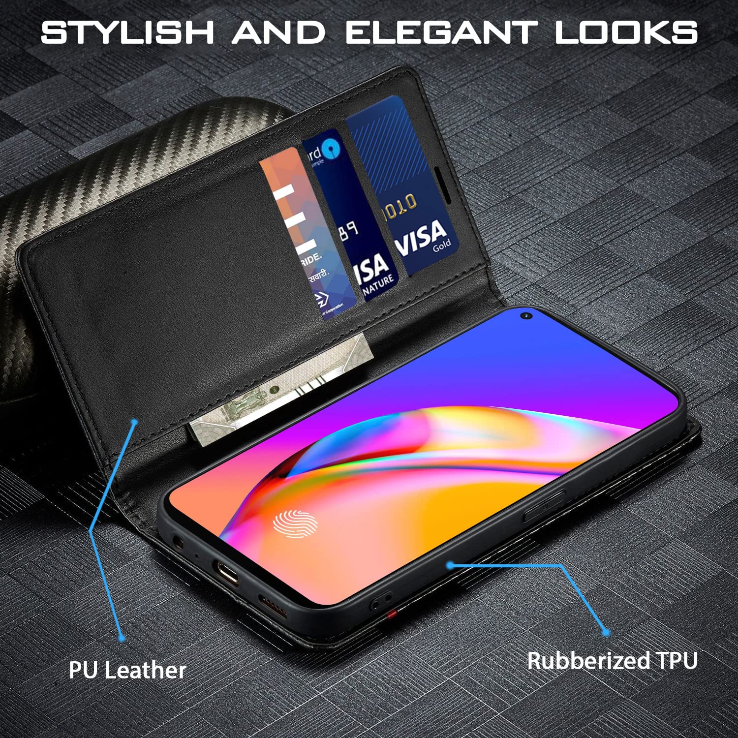 Oppo F19 Pro Wallet flip cover in black by Pikkme – photo 2