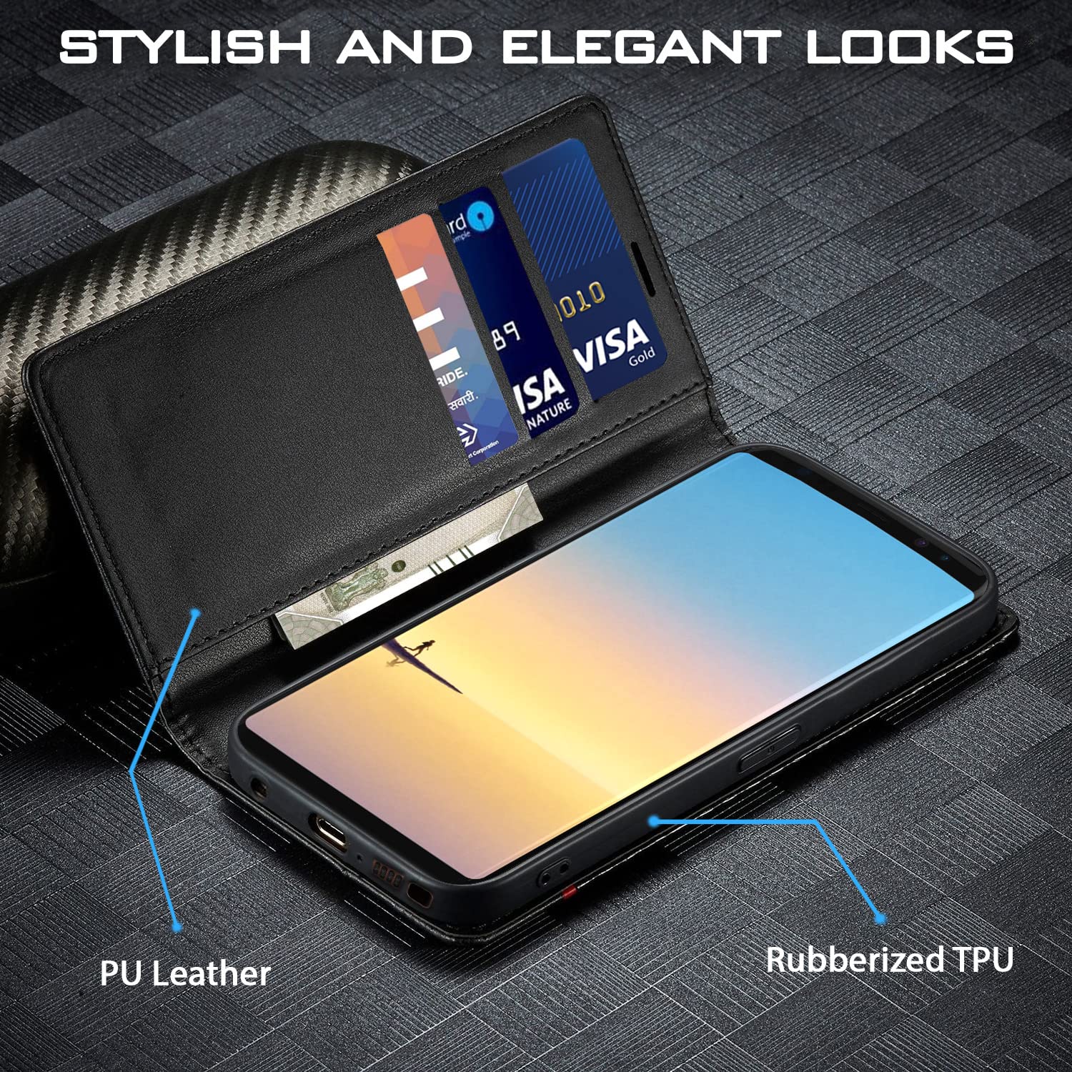 Samsung Note 8 Wallet wallet flip cover in black by Pikkme – photo 2