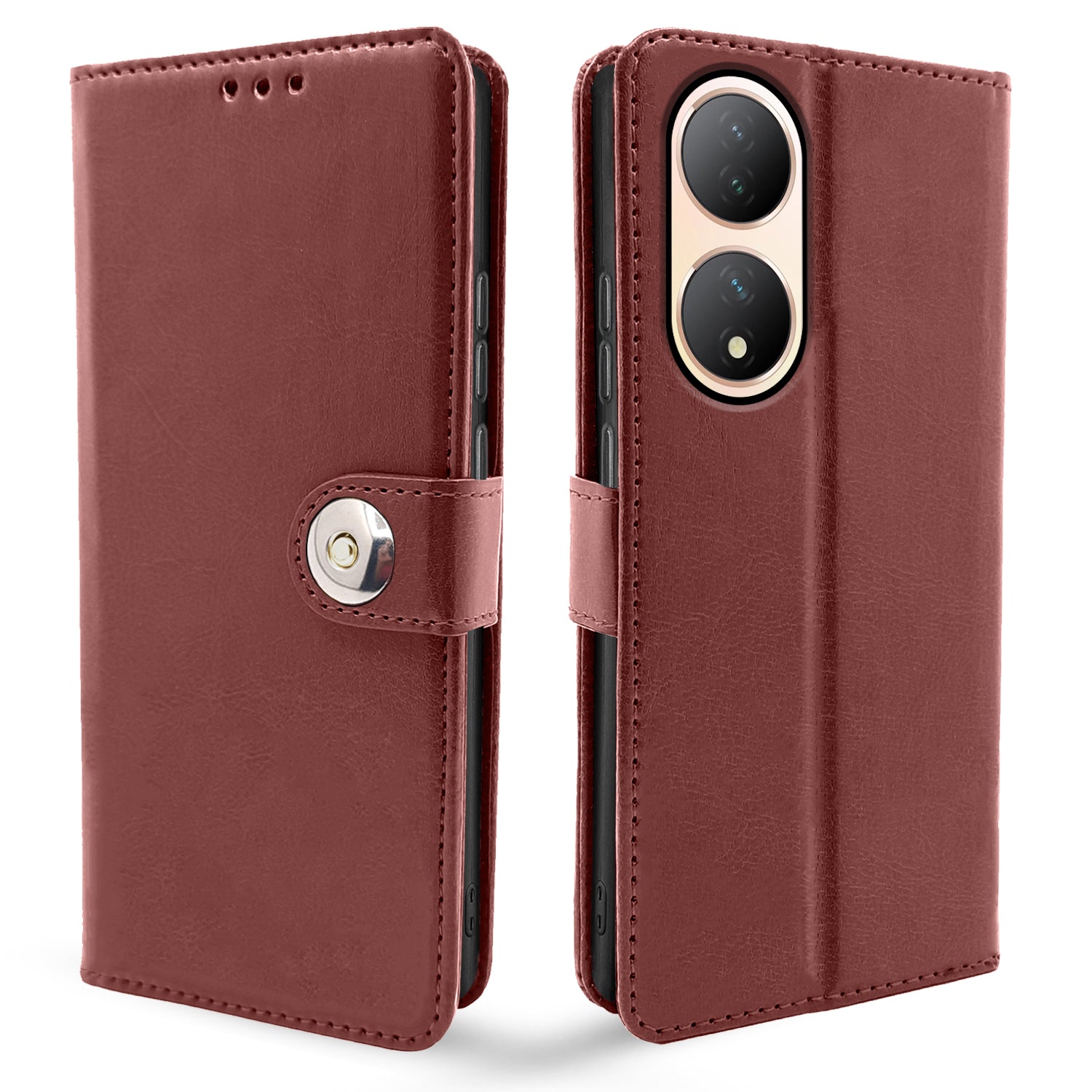 Pikkme Vivo Y100 5G Button Flip Cover (Brown)