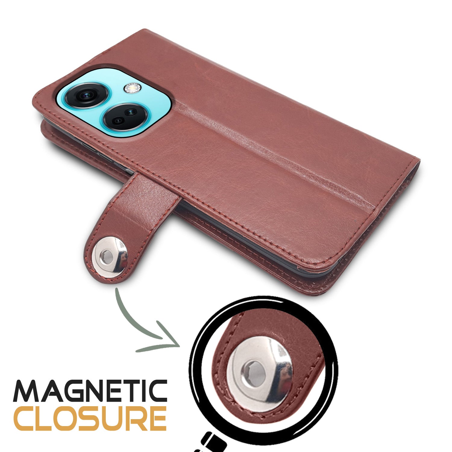 Brown Button wallet flip cover for OnePlus Nord CE 3 5G – Pikkme – photo 2