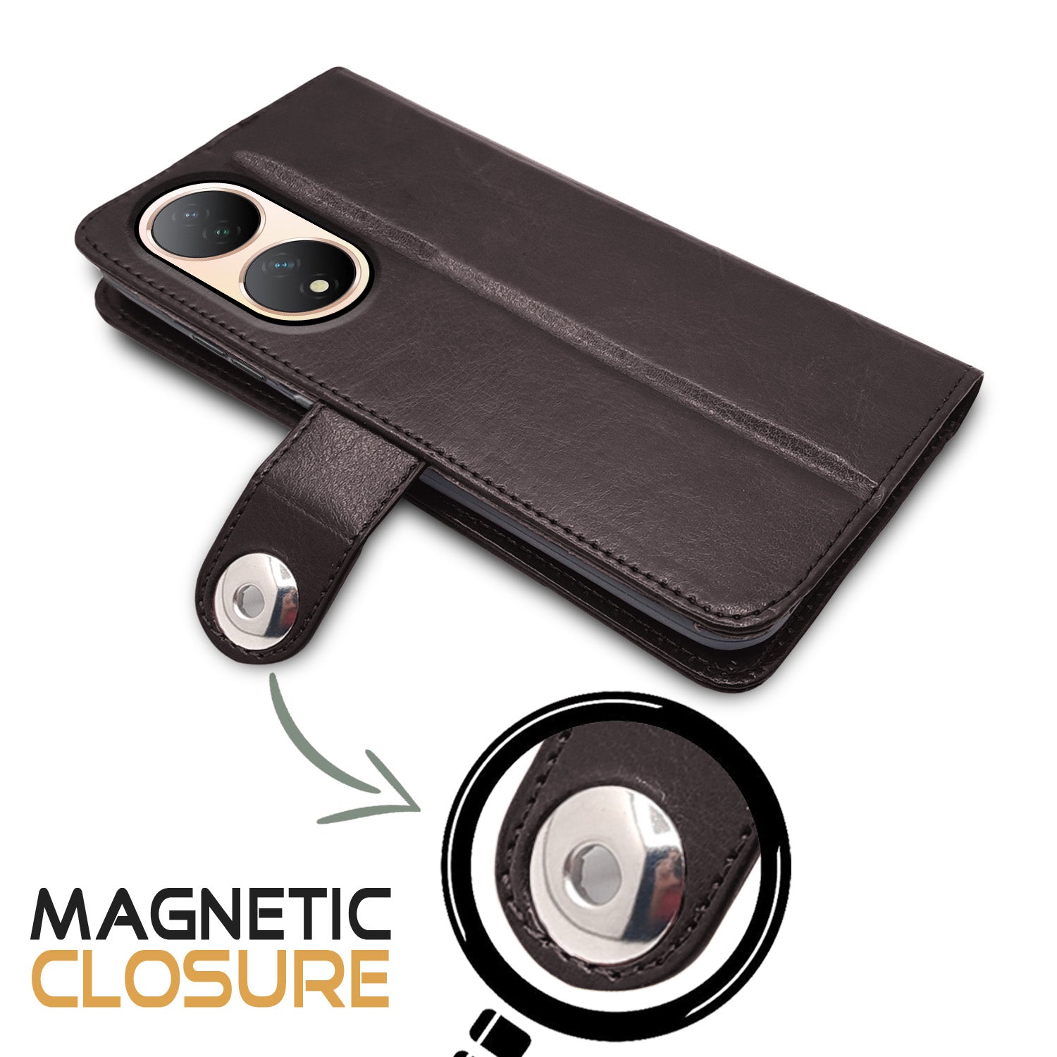 Pikkme Vivo Y100 5G Button Flip Cover (Coffee)