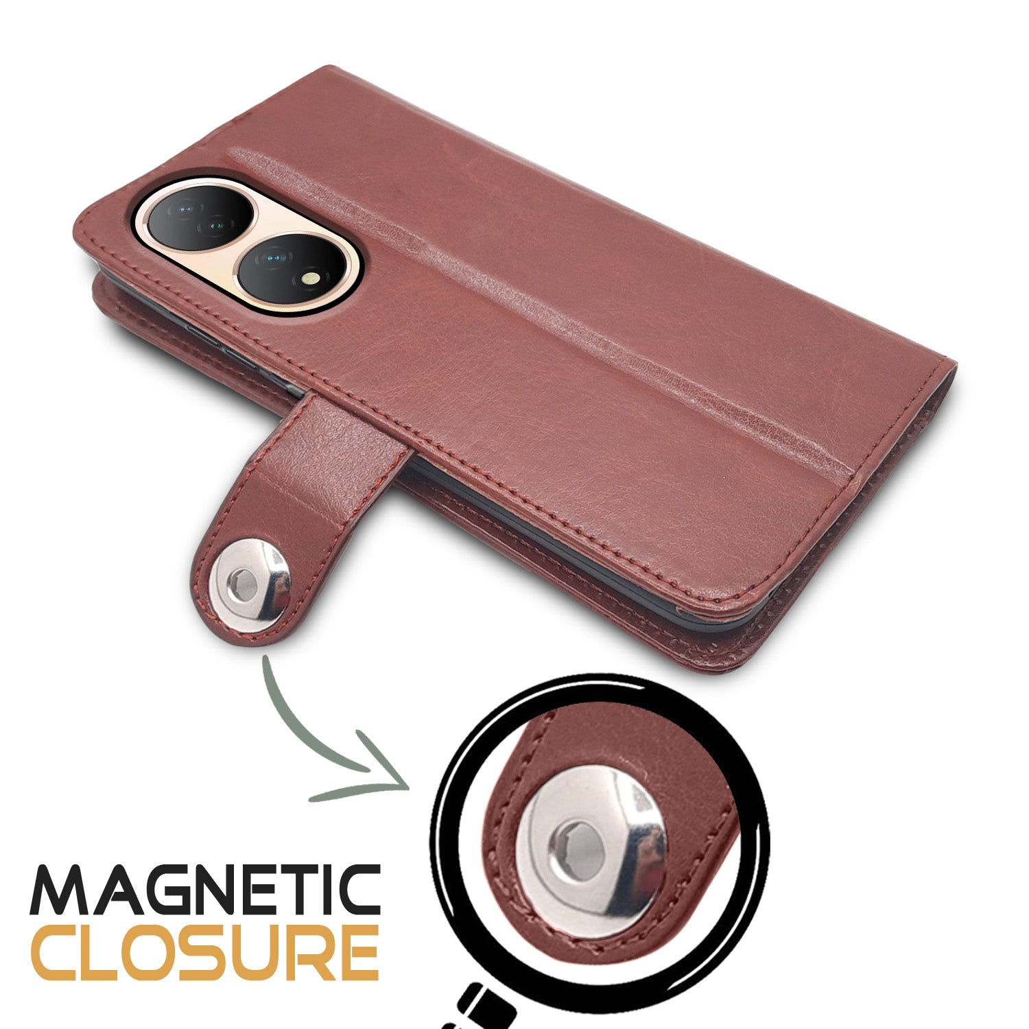 Pikkme Vivo Y100 5G Button Flip Cover (Brown)