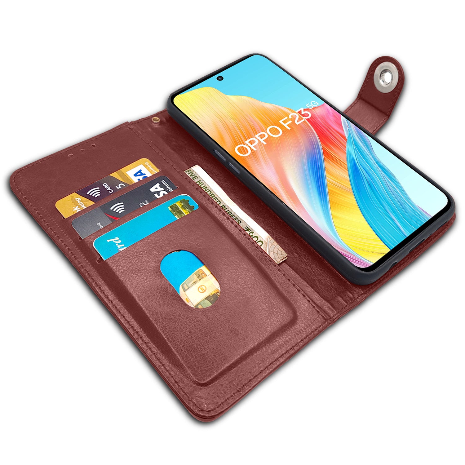 Pikkme Oppo F23 5G Button Flip Cover (Brown)