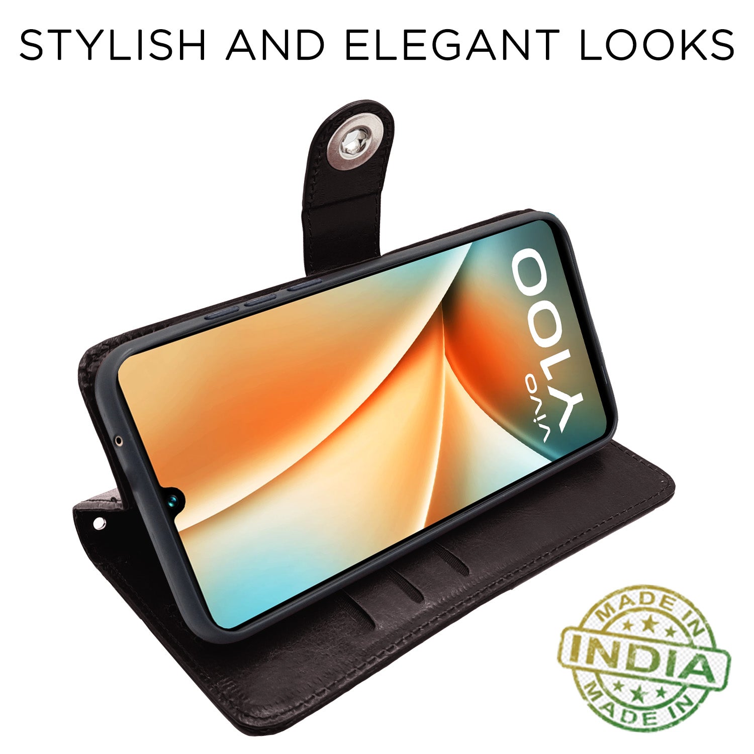 Pikkme Vivo Y100 5G Button Flip Cover (Coffee)