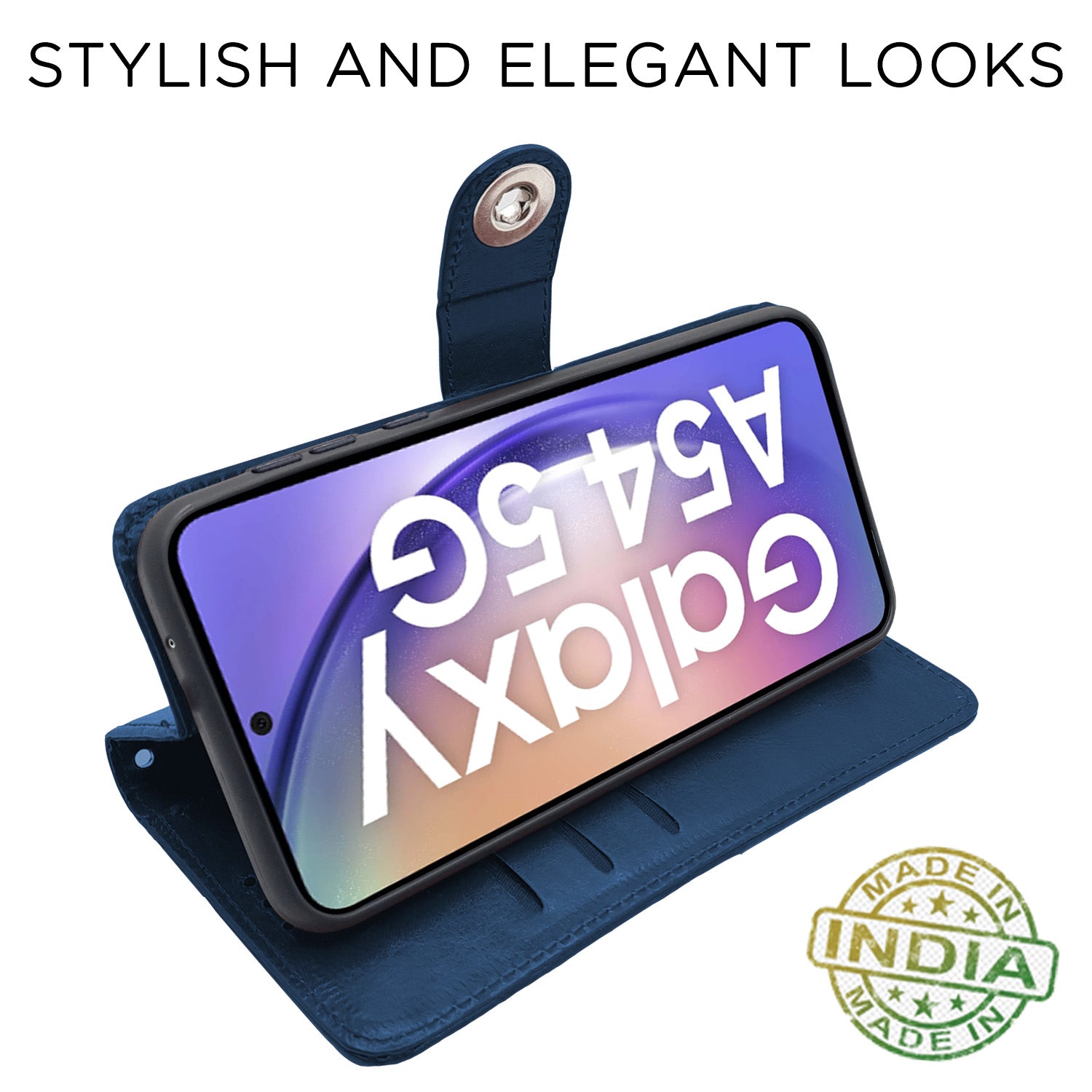 Pikkme Samsung Galaxy A54 5G Button Flip Cover (Blue)