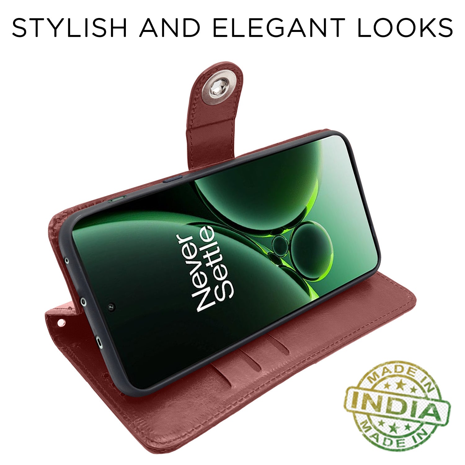 Pikkme OnePlus Nord 3 5G Button Flip Cover (Brown)