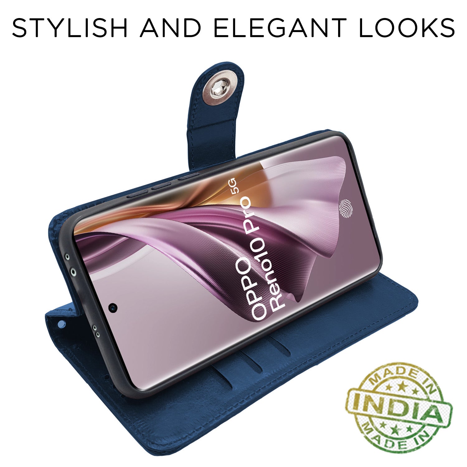 Pikkme Oppo Reno 10 Pro 5G Button Flip Cover (Blue)