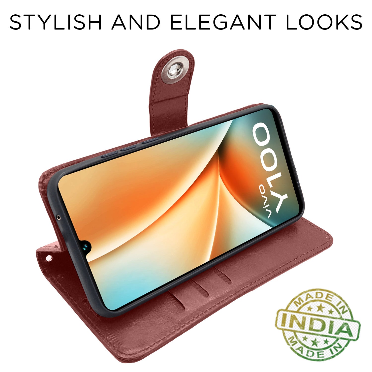 Pikkme Vivo Y100 5G Button Flip Cover (Brown)