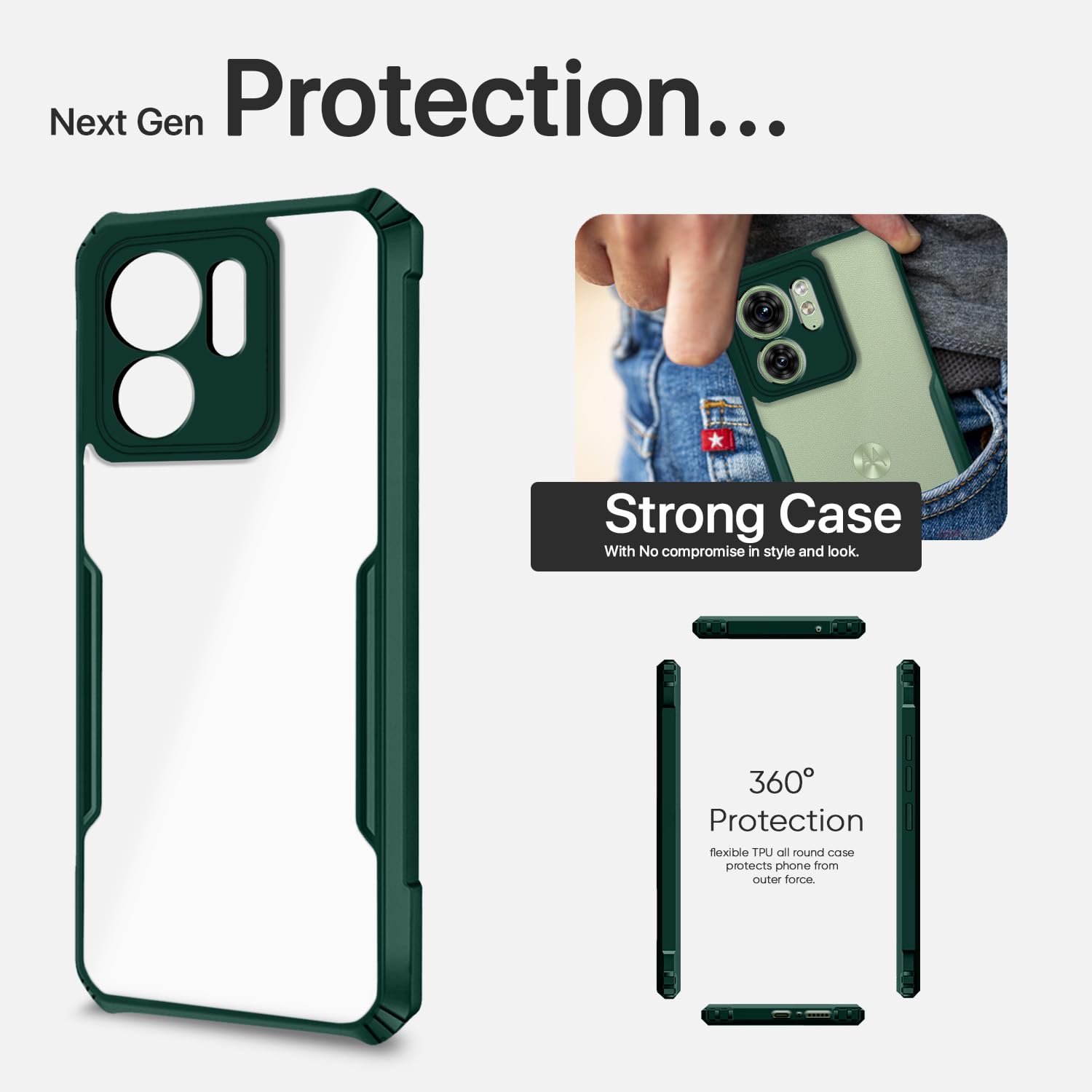 Pikkme Moto Edge 40 Back Cover Crystal Clear Transparent Back Eagle Case (green)