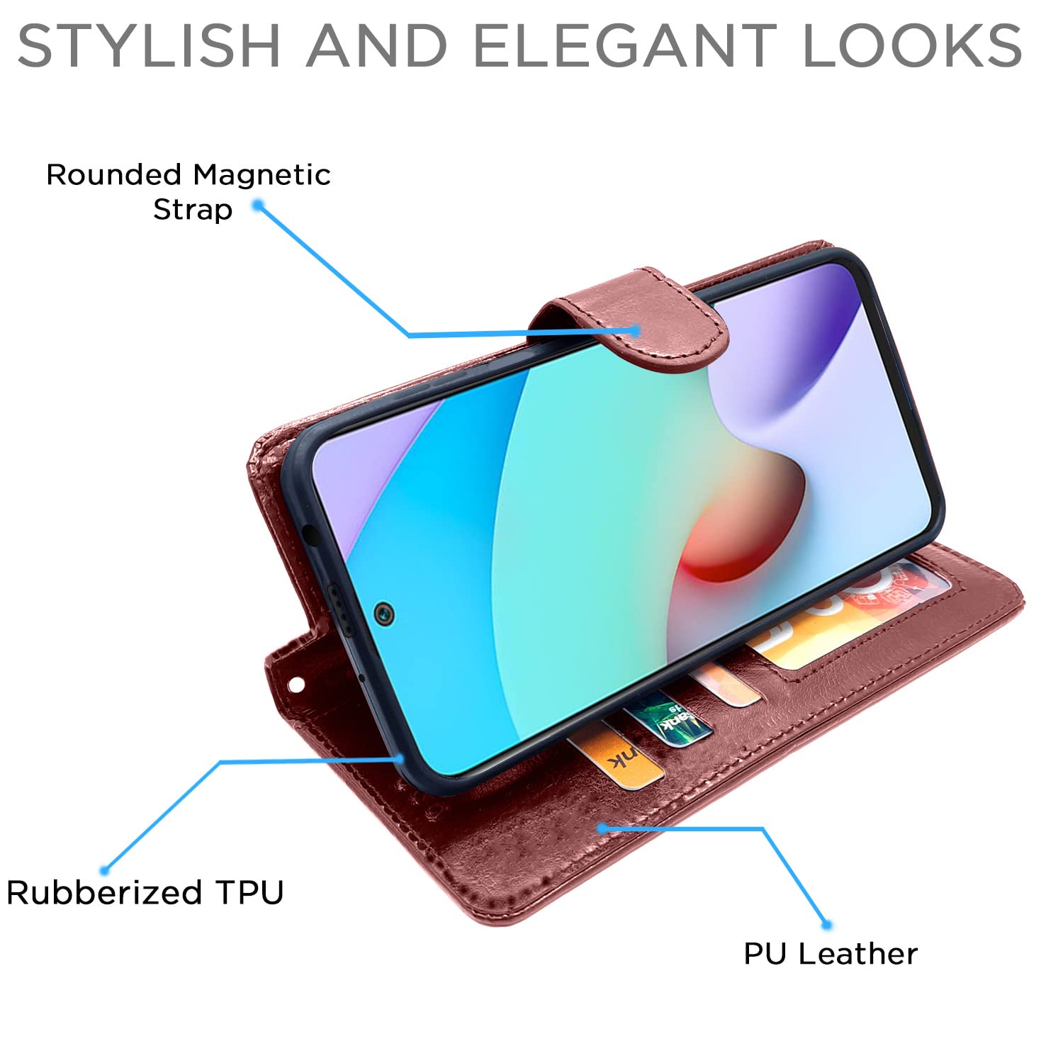 Pikkme Mi Redmi 10 Prime Vintage Flip Cover | Brown