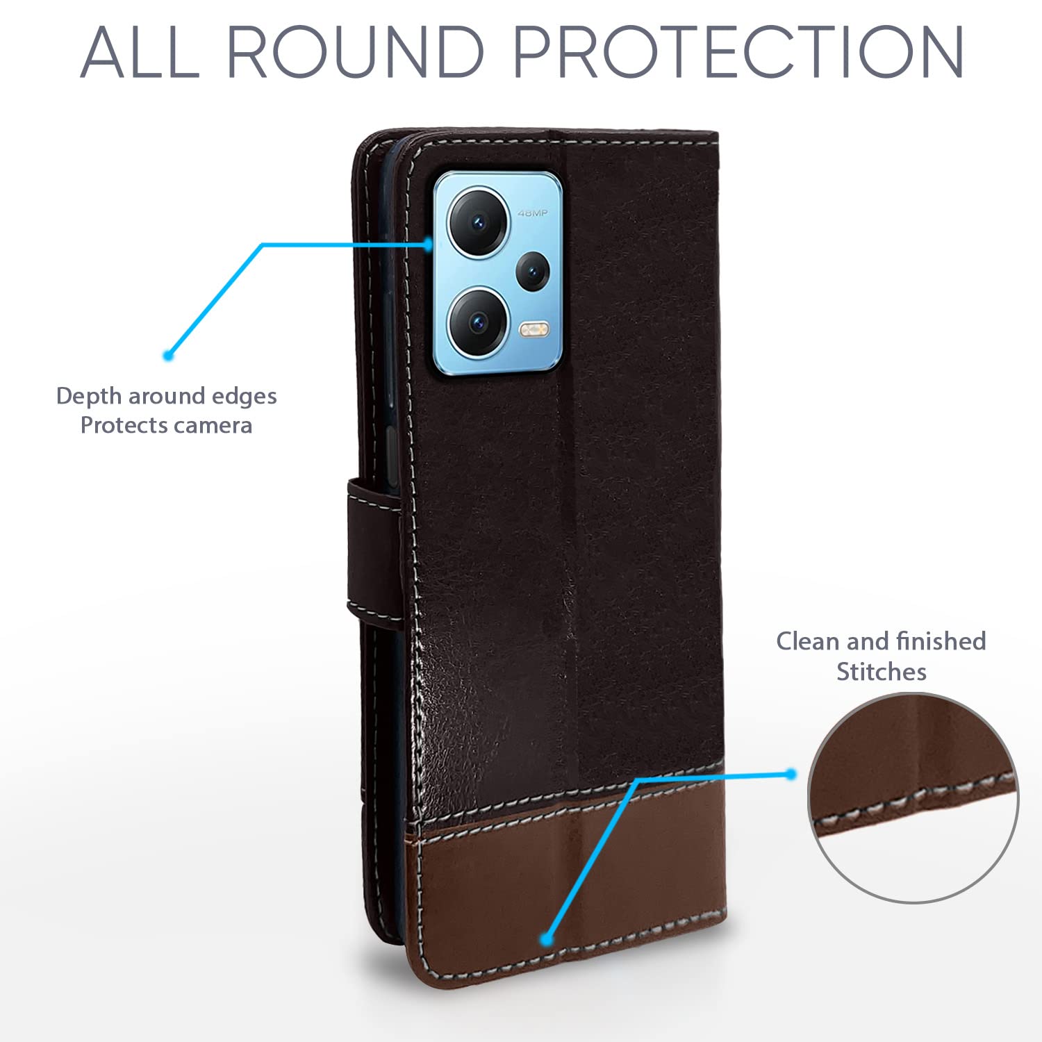 Pikkme Redmi Note 12 Pro 5G Constrast Flip Cover | Coffee & Brown