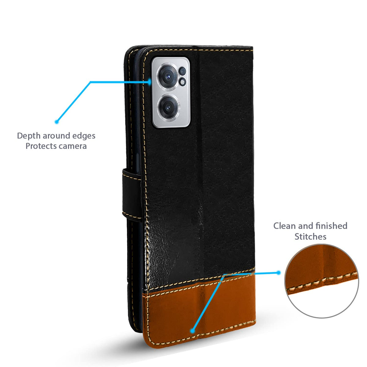 Pikkme black & brown Contrast mobile flip cover for OnePlus Nord CE 2 5G – photo 4