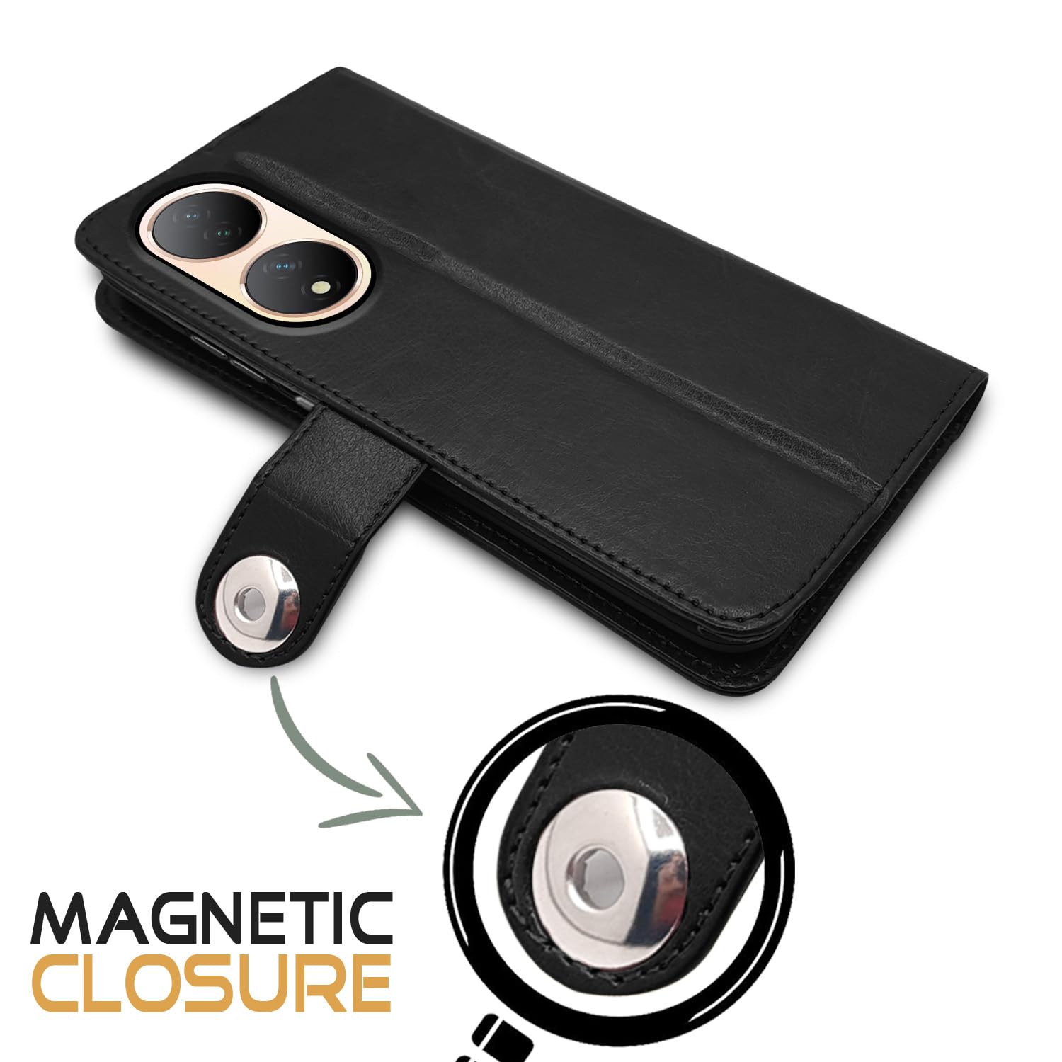 Pikkme Vivo Y100 5G Button Flip Cover (Black)