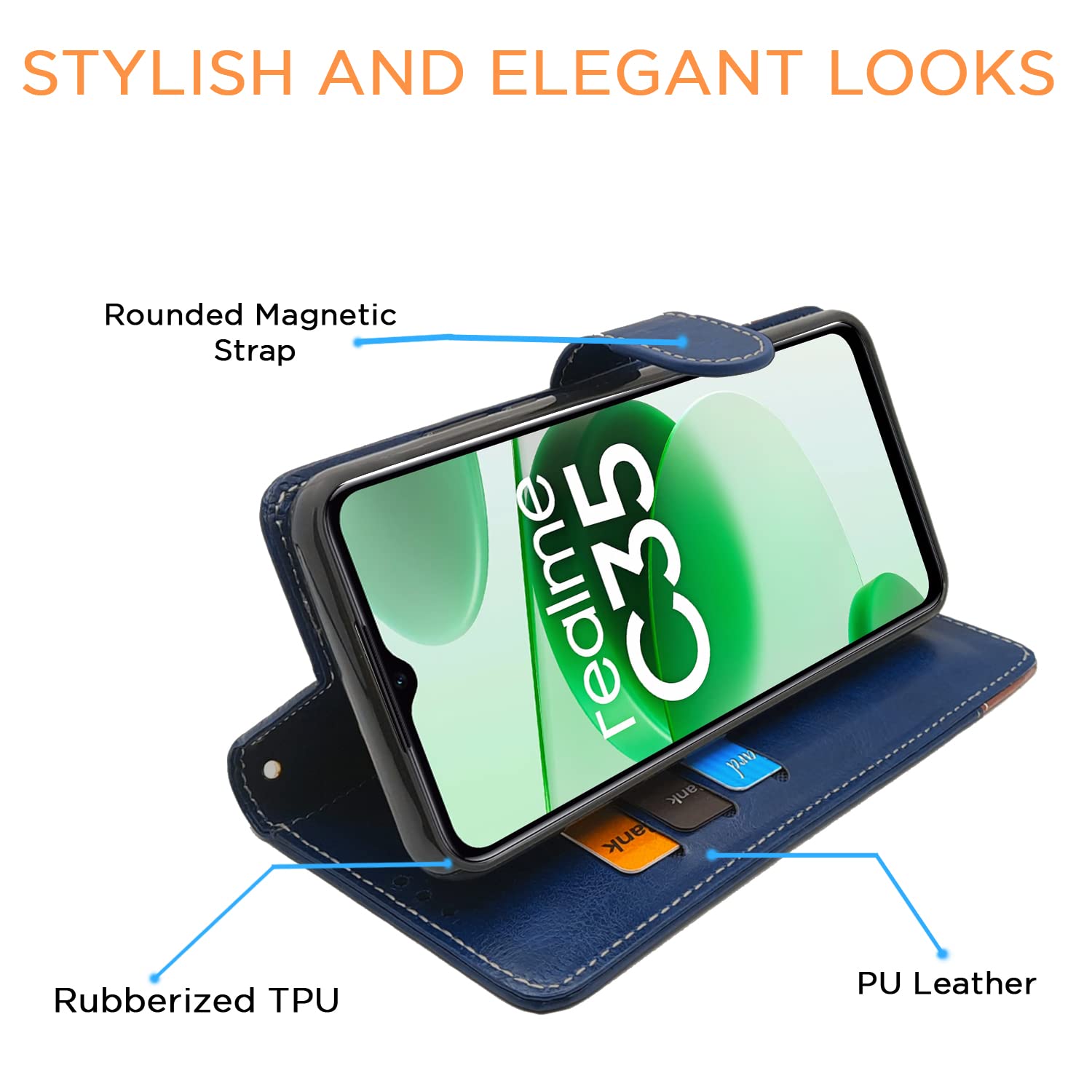 Pikkme Realme C35 Constrast Flip Cover | Blue & Brown