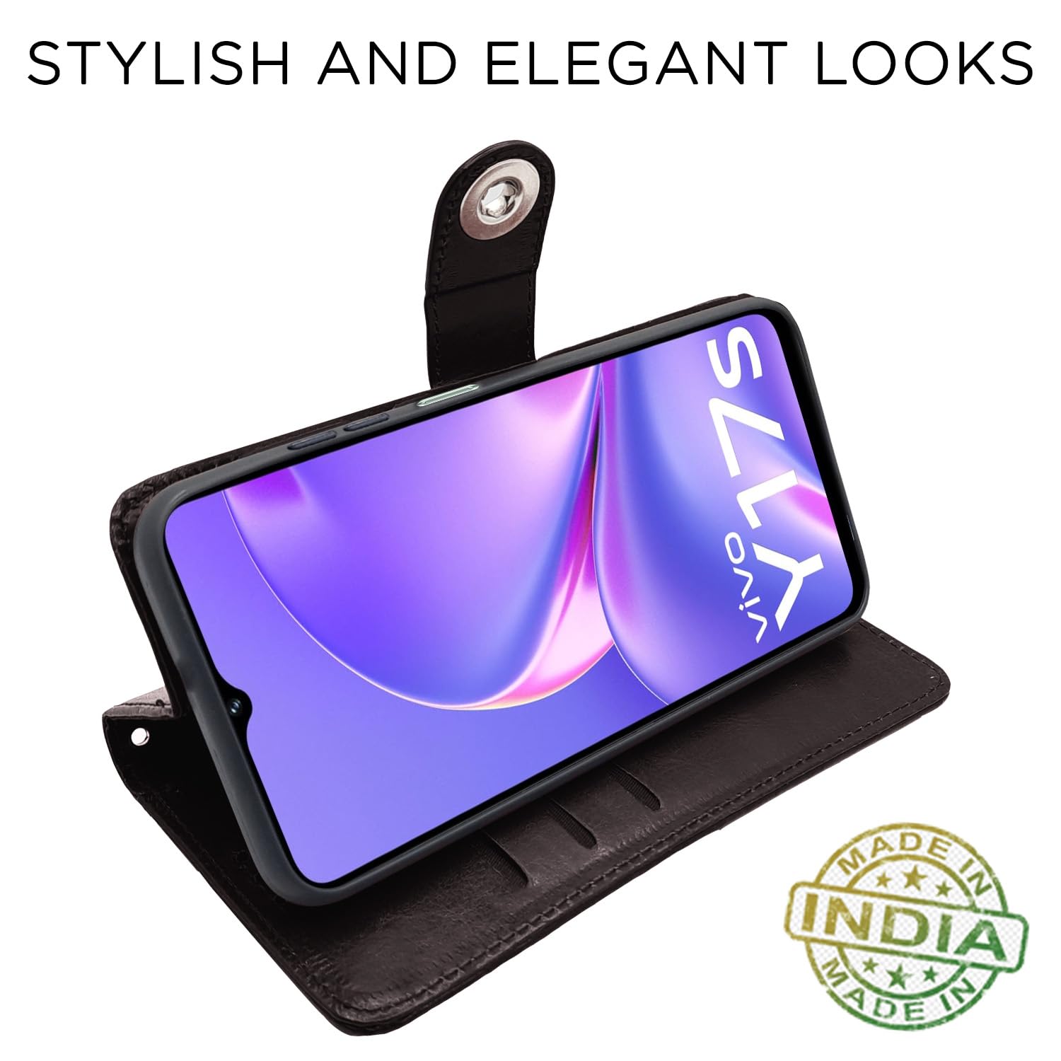 Pikkme Vivo Y17S Button Flip Cover (Coffee)