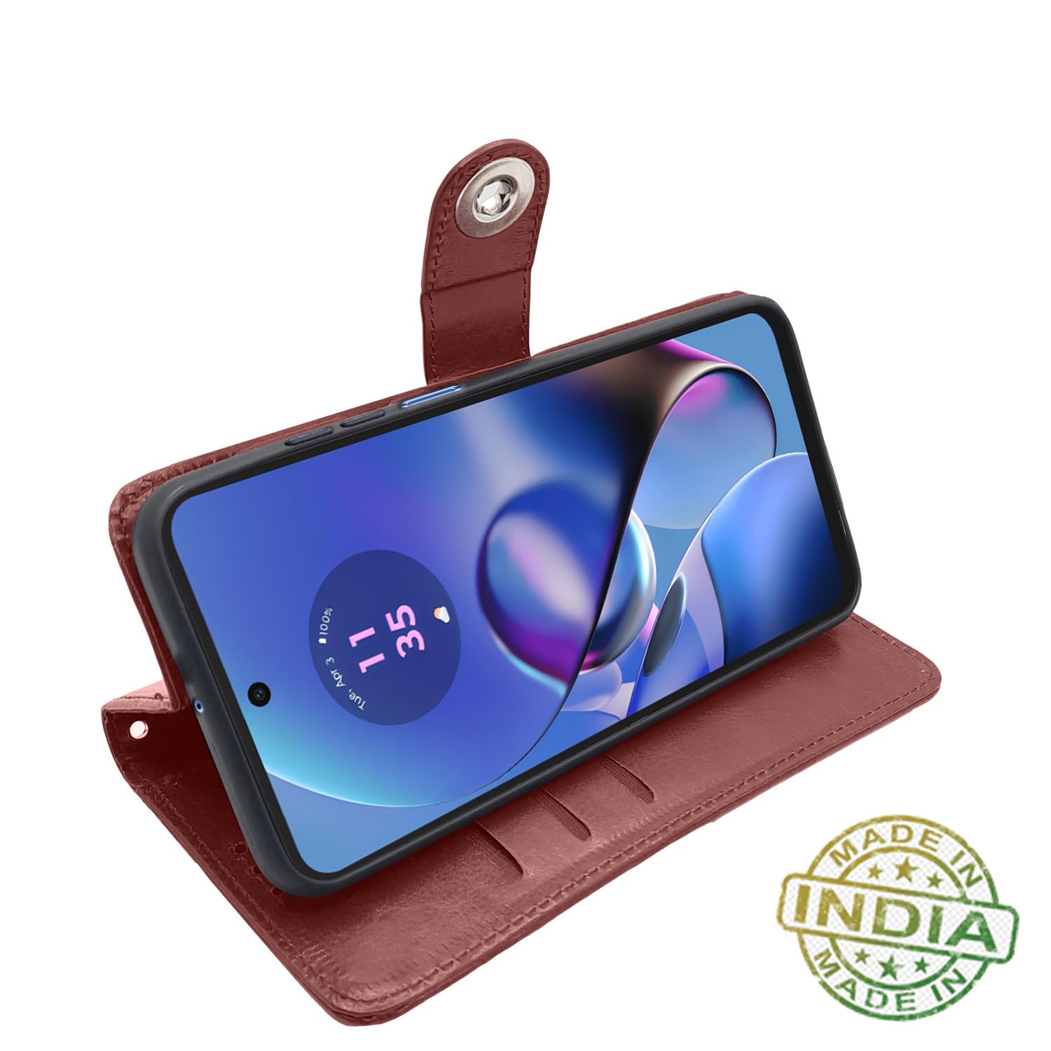 Pikkme Moto G54 5G Button Flip Cover (Brown)