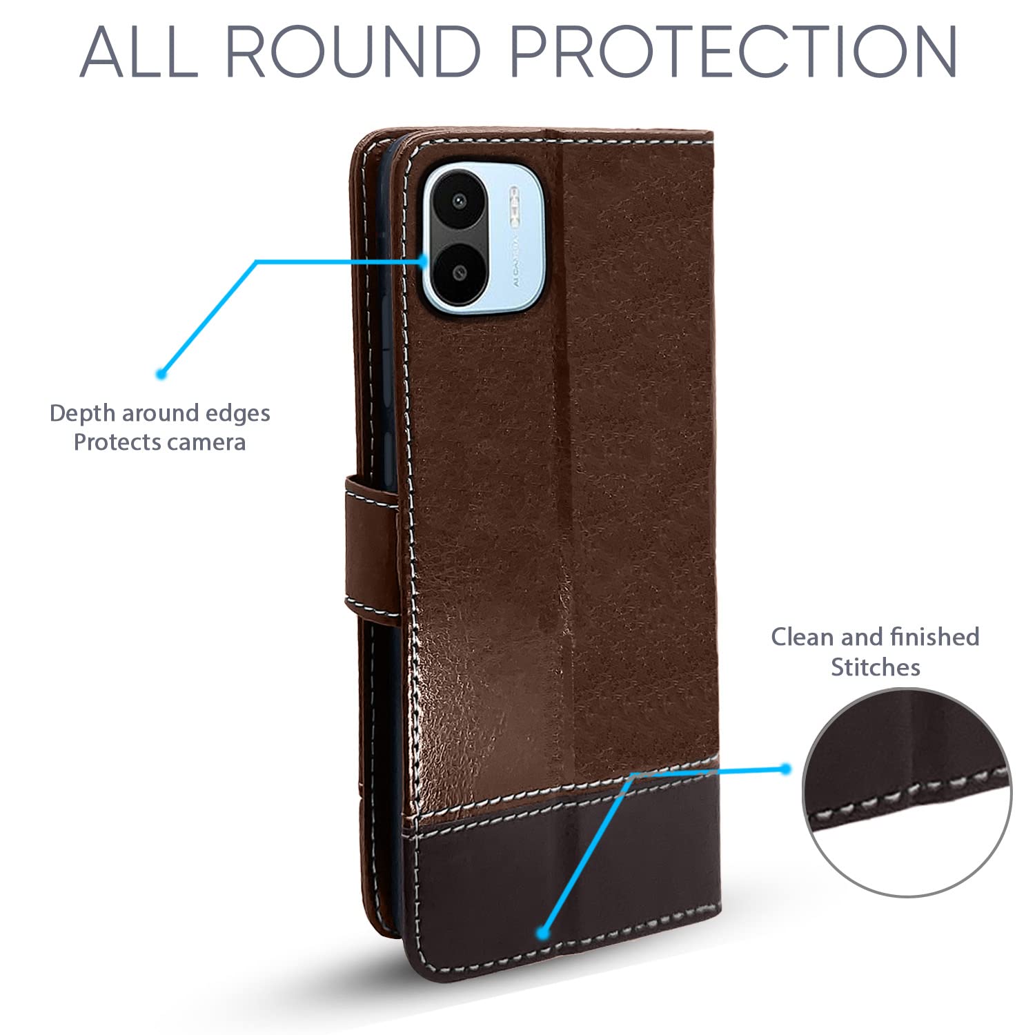 Pikkme Redmi A1 2022 Constrast Flip Cover | Brown & Coffee