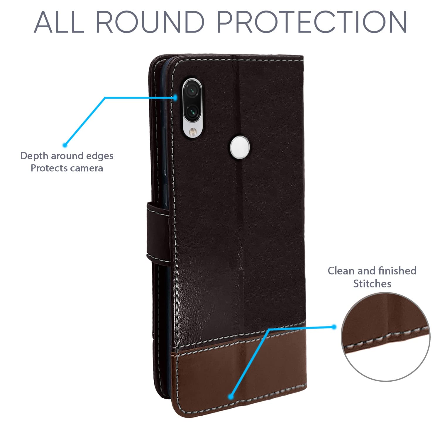Pikkme Mi Redmi Note 7 / Note 7 Pro / Note 7s Constrast Flip Cover | Coffee & Brown