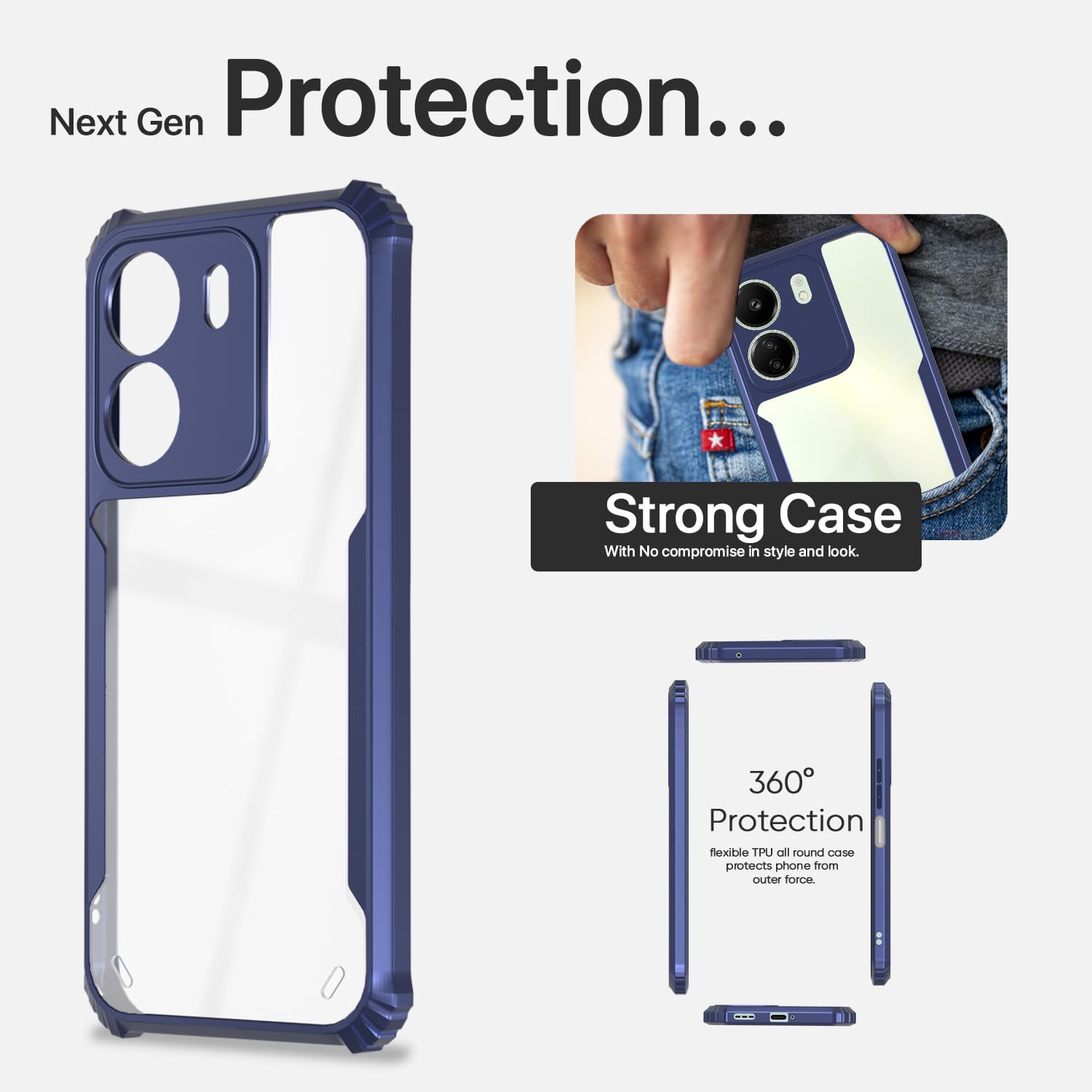 Pikkme Redmi 13C 4G Back Cover Crystal Clear Transparent Back Eagle Case (blue)