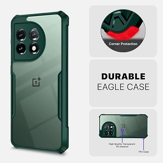 Pikkme OnePlus 11 5G Back Cover Crystal Clear Transparent Back Eagle Case (green)