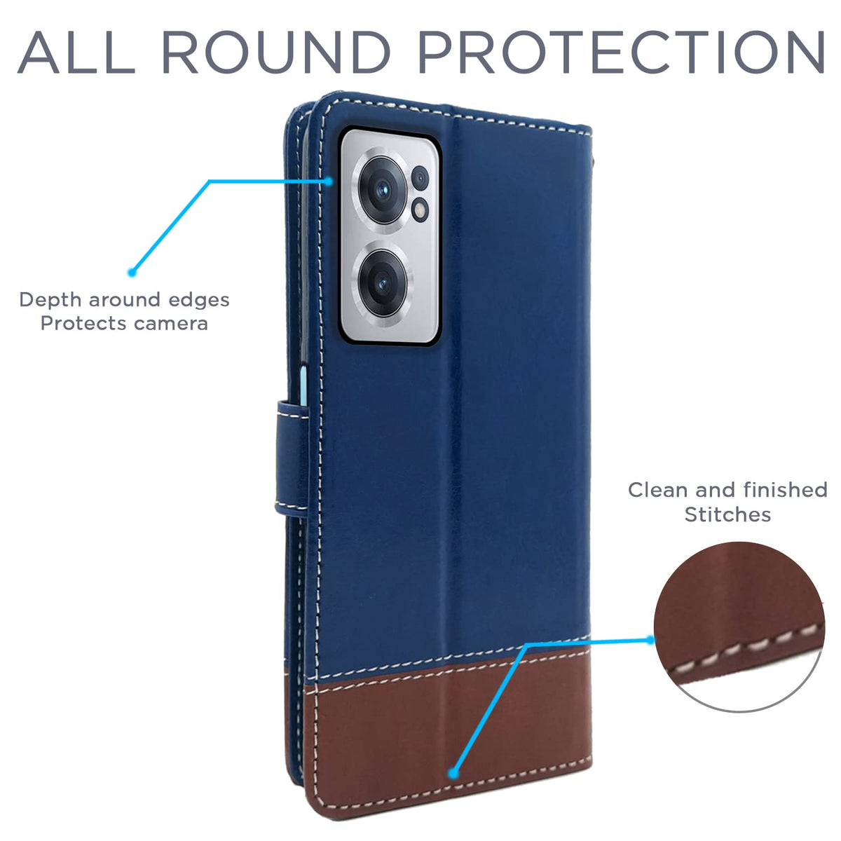 OnePlus Nord CE 2 5G flip cover in blue & brown by Pikkme – photo 4