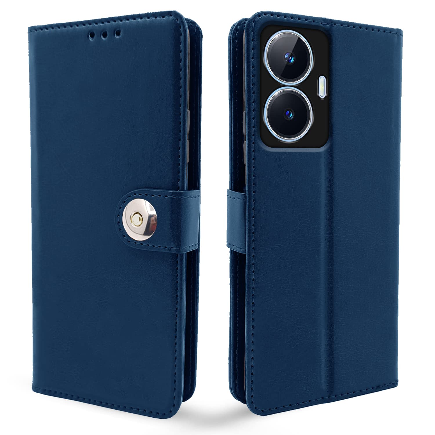 Cover In Pelle Per Realme C55 - Custodia Portafoglio Con Slot Carte E Supporto - Chiusura Magnetica - Blu