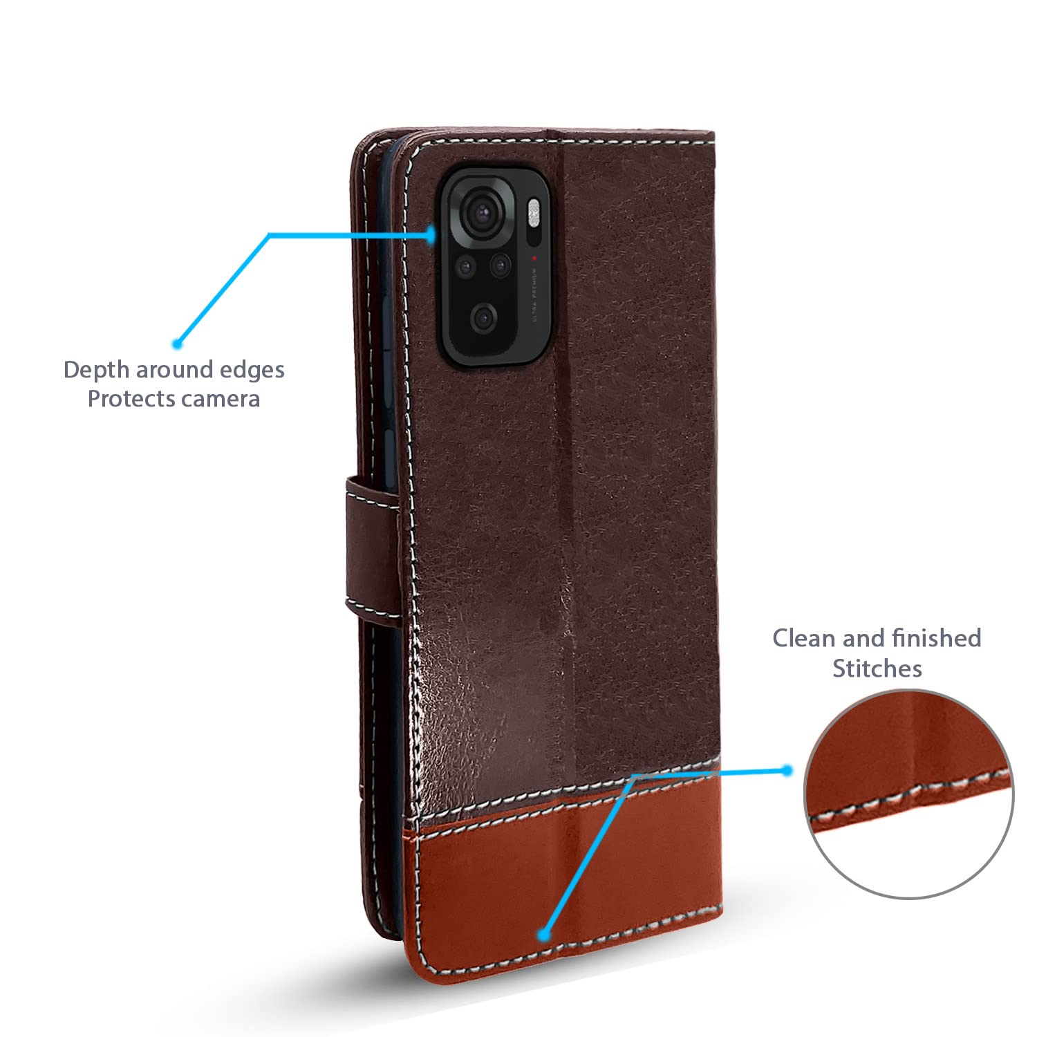 Pikkme Mi Redmi Note 10 / 10S / Note 11 SE Constrast Flip Cover | Coffee & Brown
