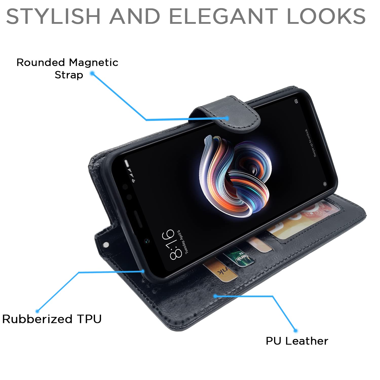 Pikkme Redmi Note 6 Pro Vintage Flip Cover | Black