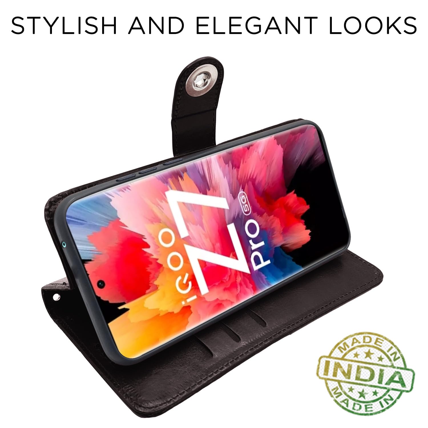 Pikkme iQOO Z7 Pro 5G Button Flip Cover (Coffee)