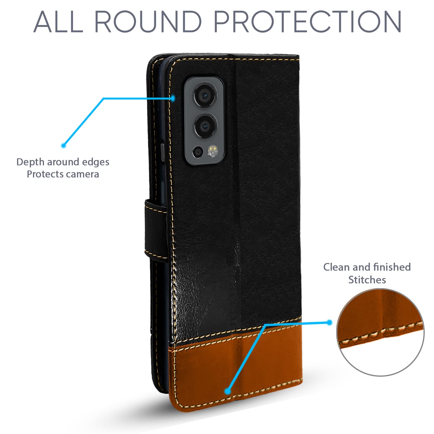 Pikkme OnePlus Nord 2 5G Constrast Flip Cover | Black & Brown