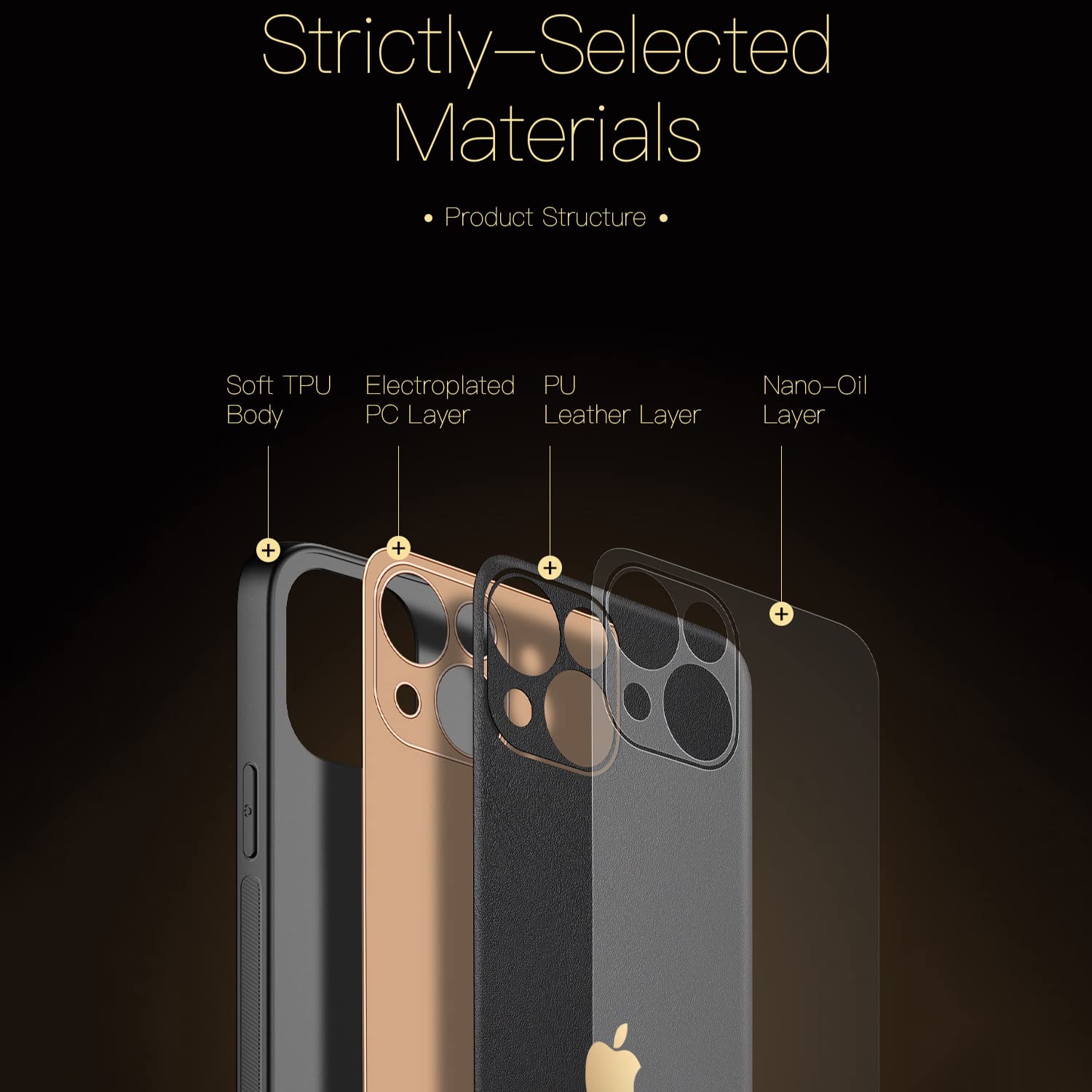 Pikkme iPhone 14 Gold Electroplated Leather Chrome Back Case