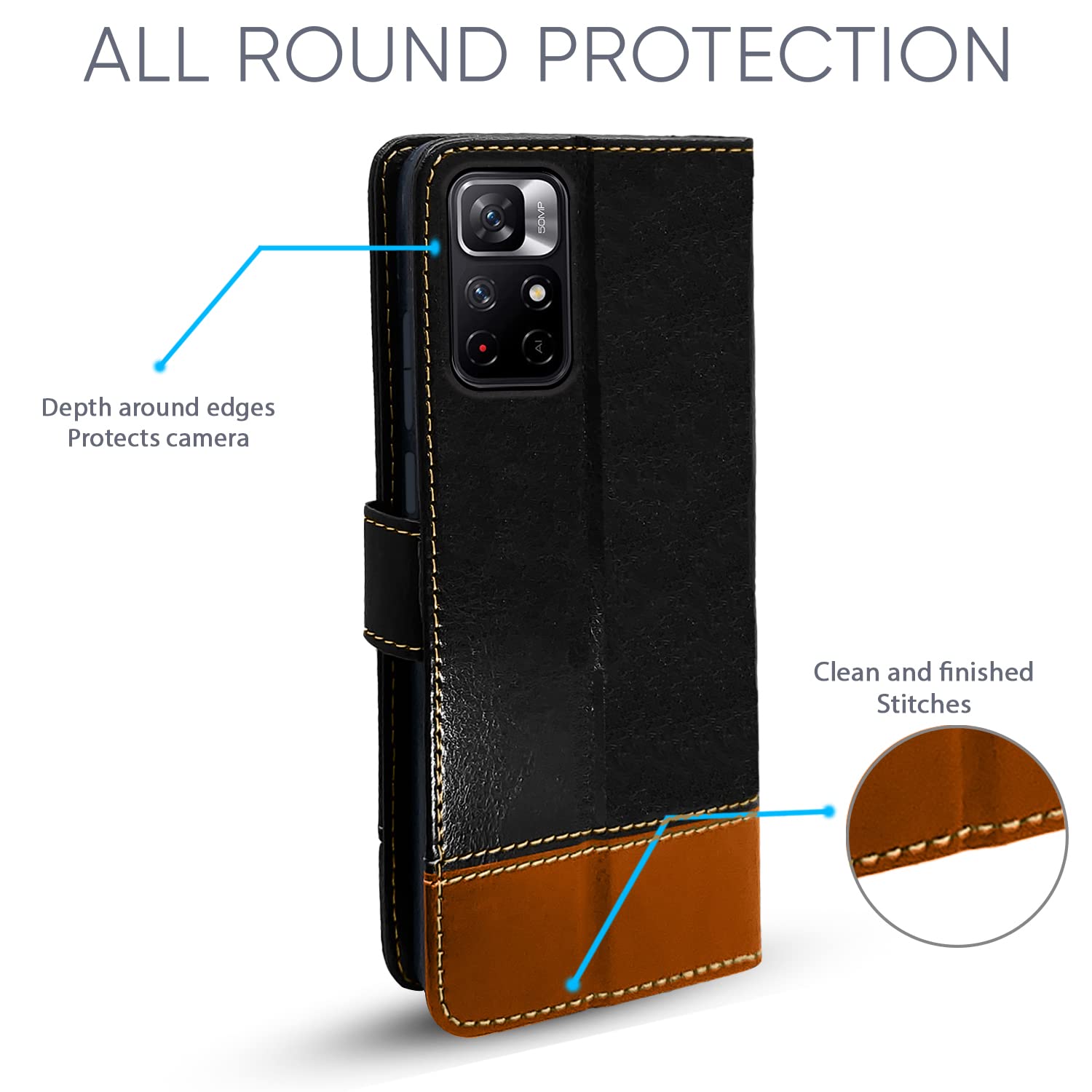 Redmi Note 11T/Poco M4 Pro 5G flip cover in black & brown by Pikkme – photo 4
