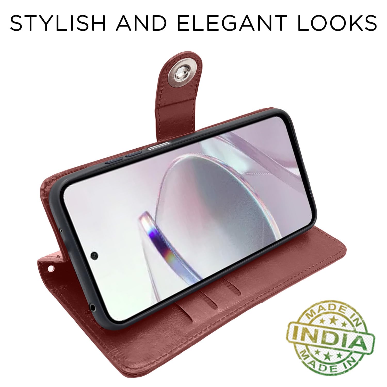 Pikkme Redmi 12 5G Button Flip Cover (Brown)