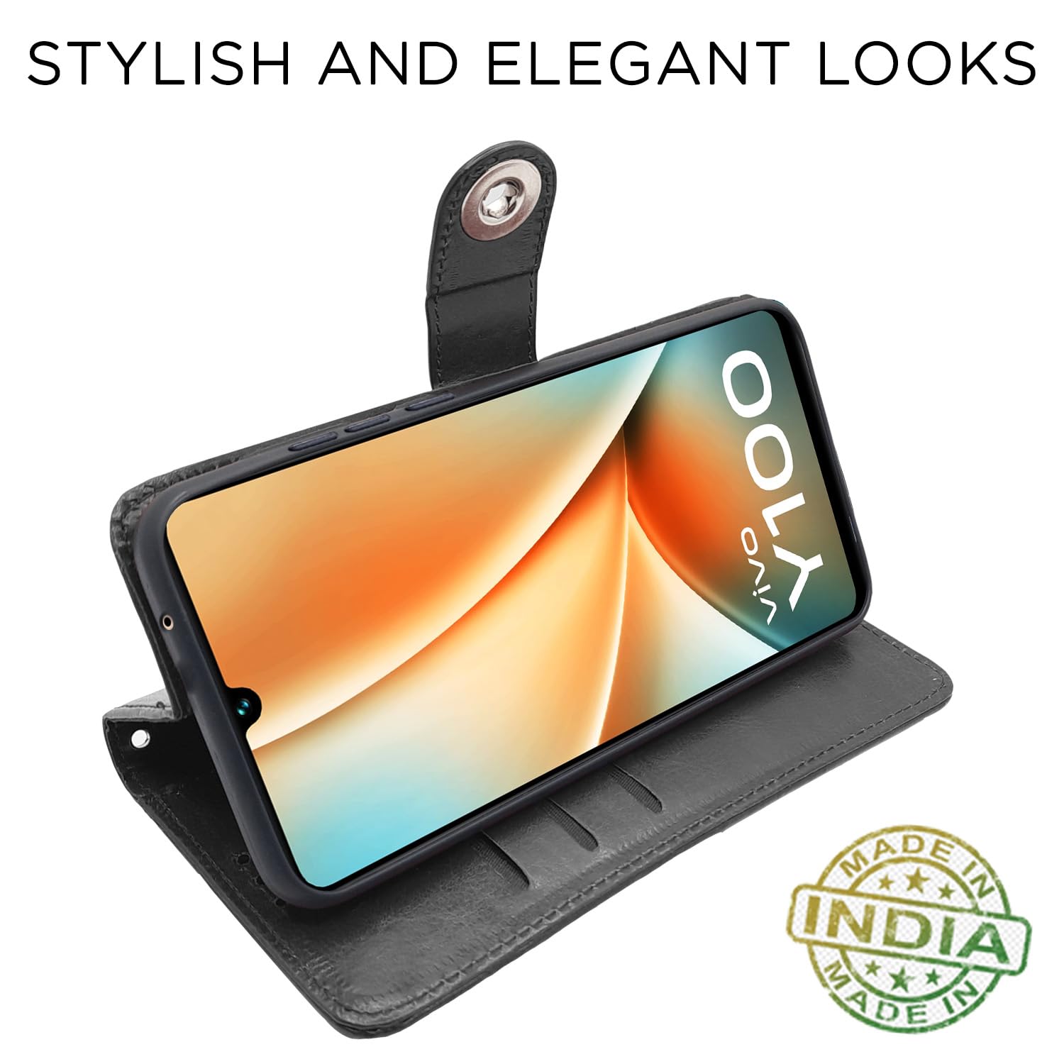 Pikkme Vivo Y100 5G Button Flip Cover (Black)