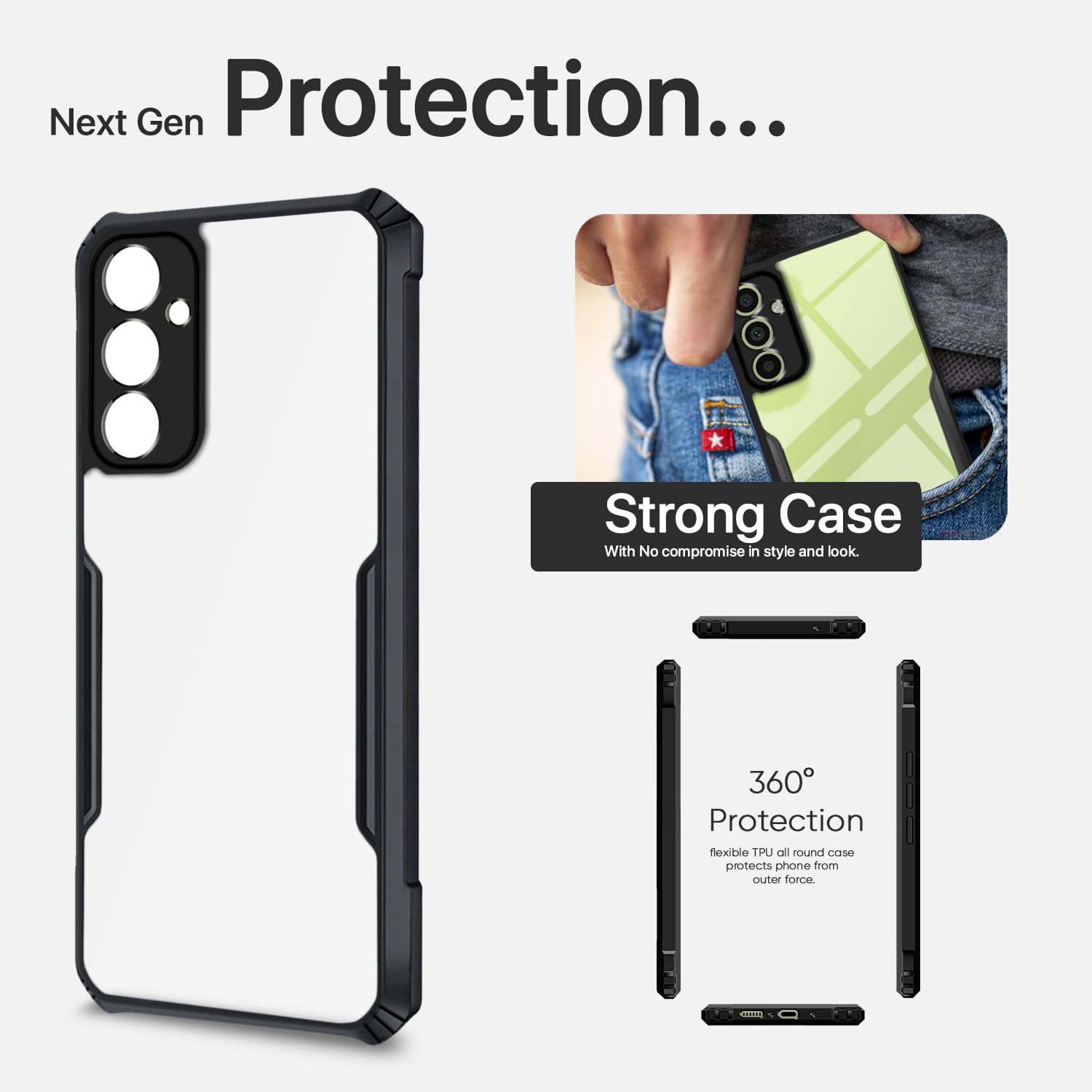 Pikkme Samsung Galaxy A34 5G Back Cover Crystal Clear Transparent Back Eagle Case (black)