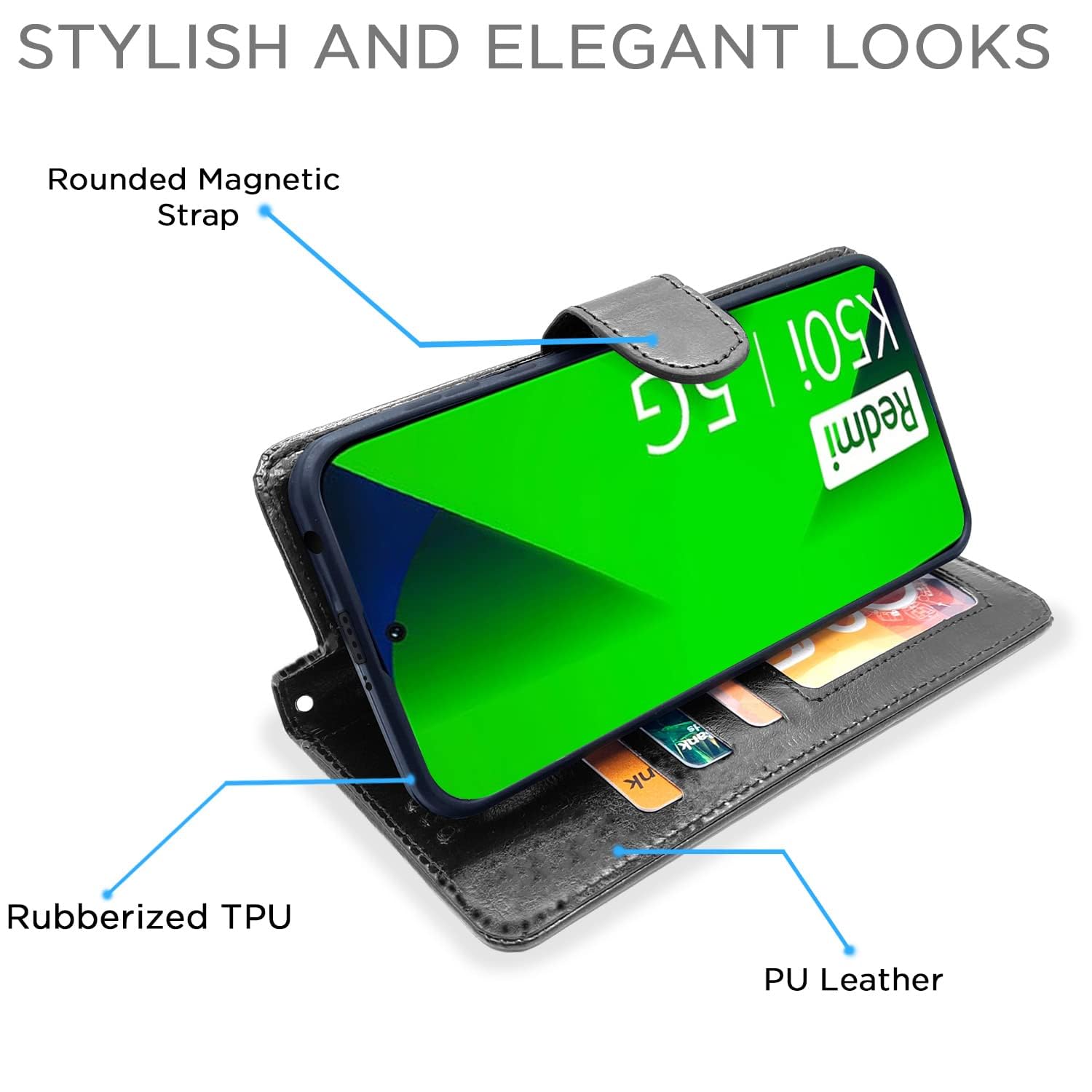 Pikkme Redmi K50i Vintage Flip Cover | Black