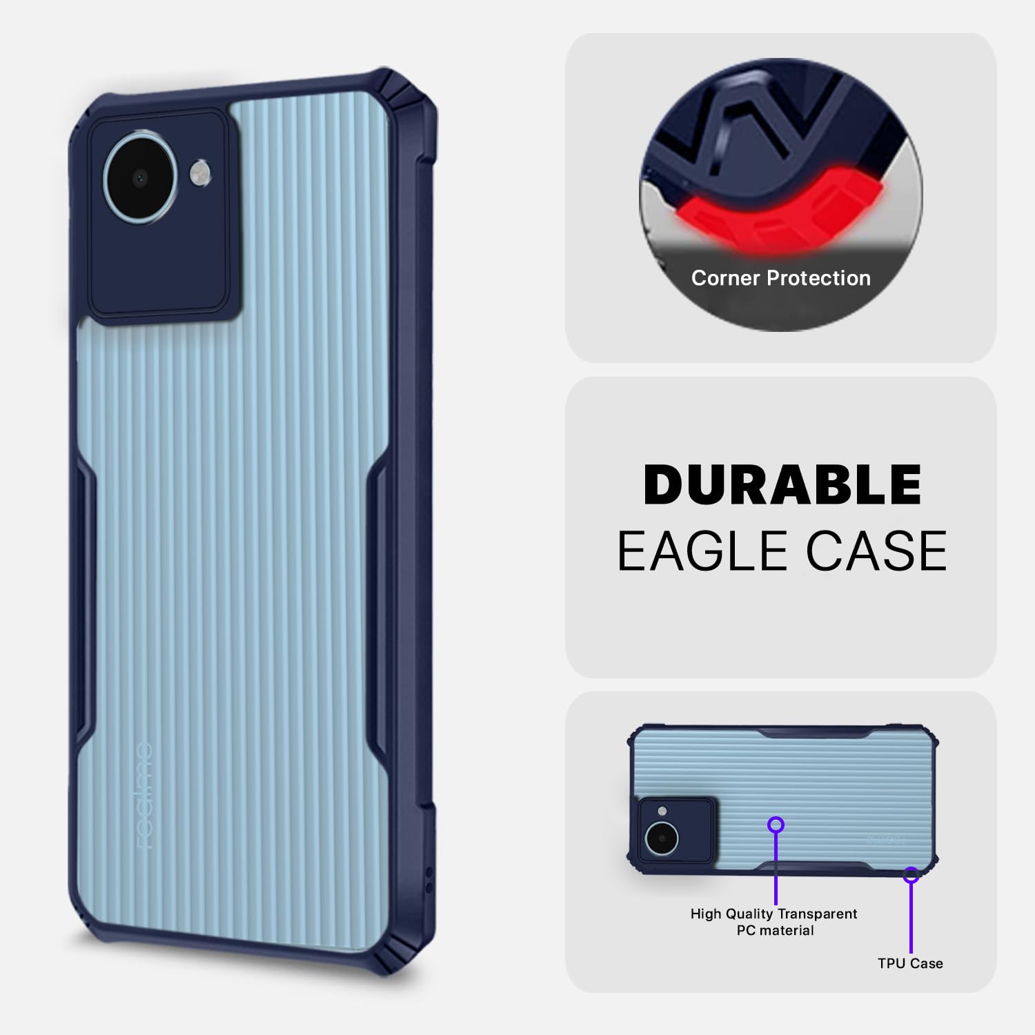 Pikkme Realme C30 Back Cover Crystal Clear Transparent Back Eagle Case (blue)