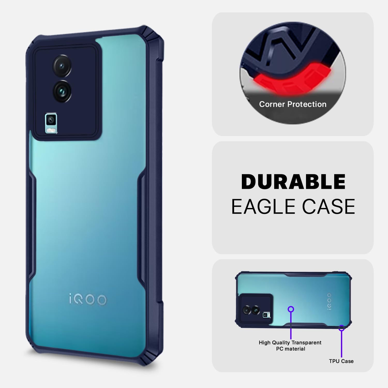 Pikkme iQOO Neo 7 Pro 5G Back Cover Crystal Clear Transparent Back Eagle Case (blue)