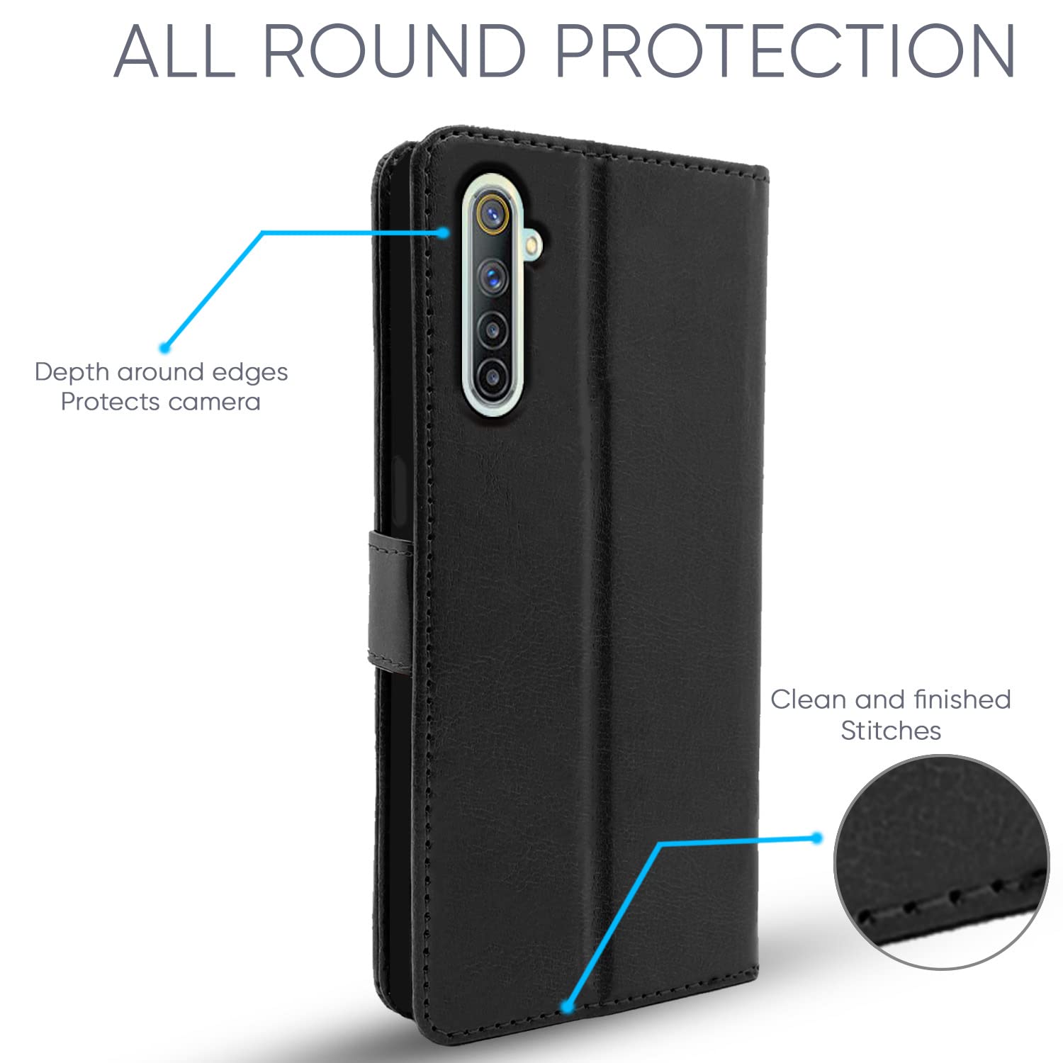 Pikkme Realme 6 Vintage Flip Cover | Black