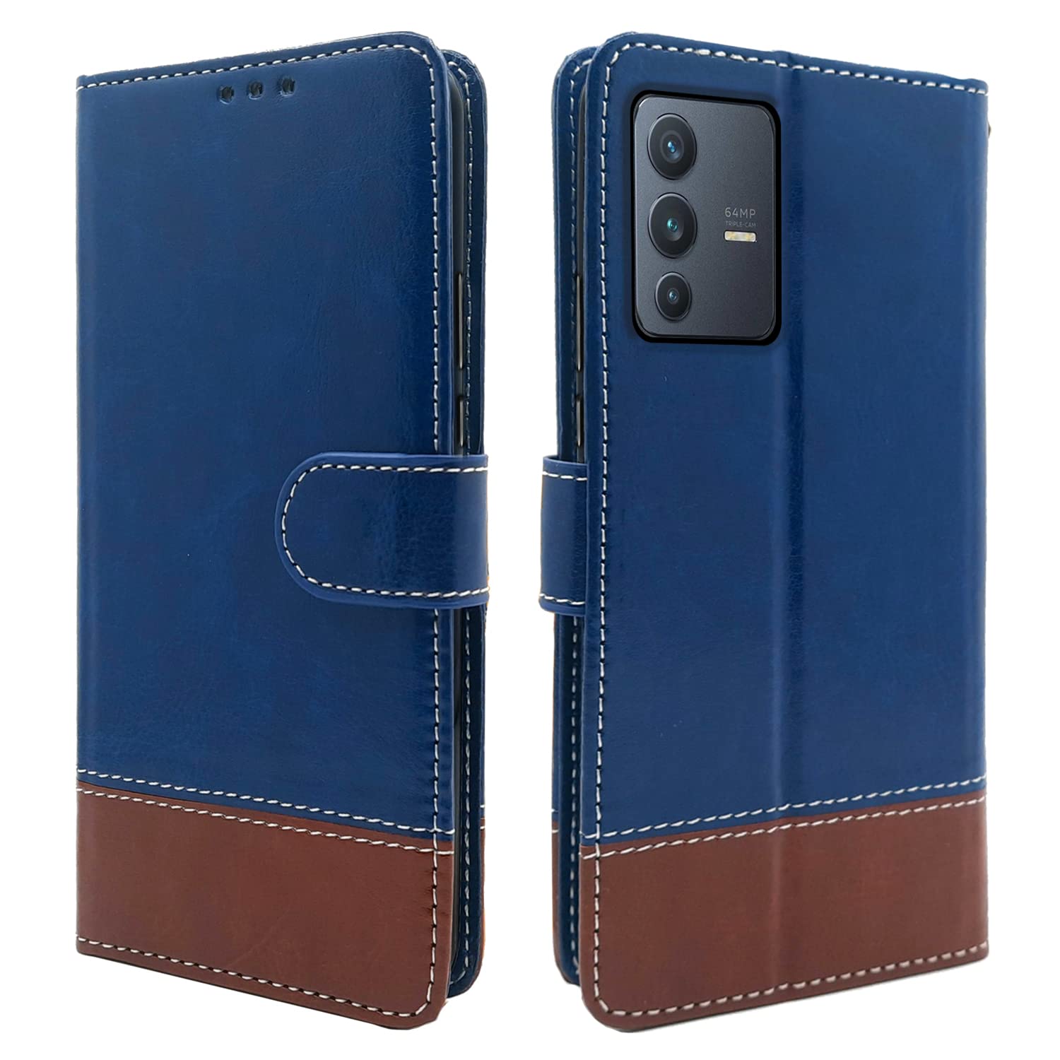 Pikkme Vivo V23 5G Contrast Flip Cover (Blue & Brown)
