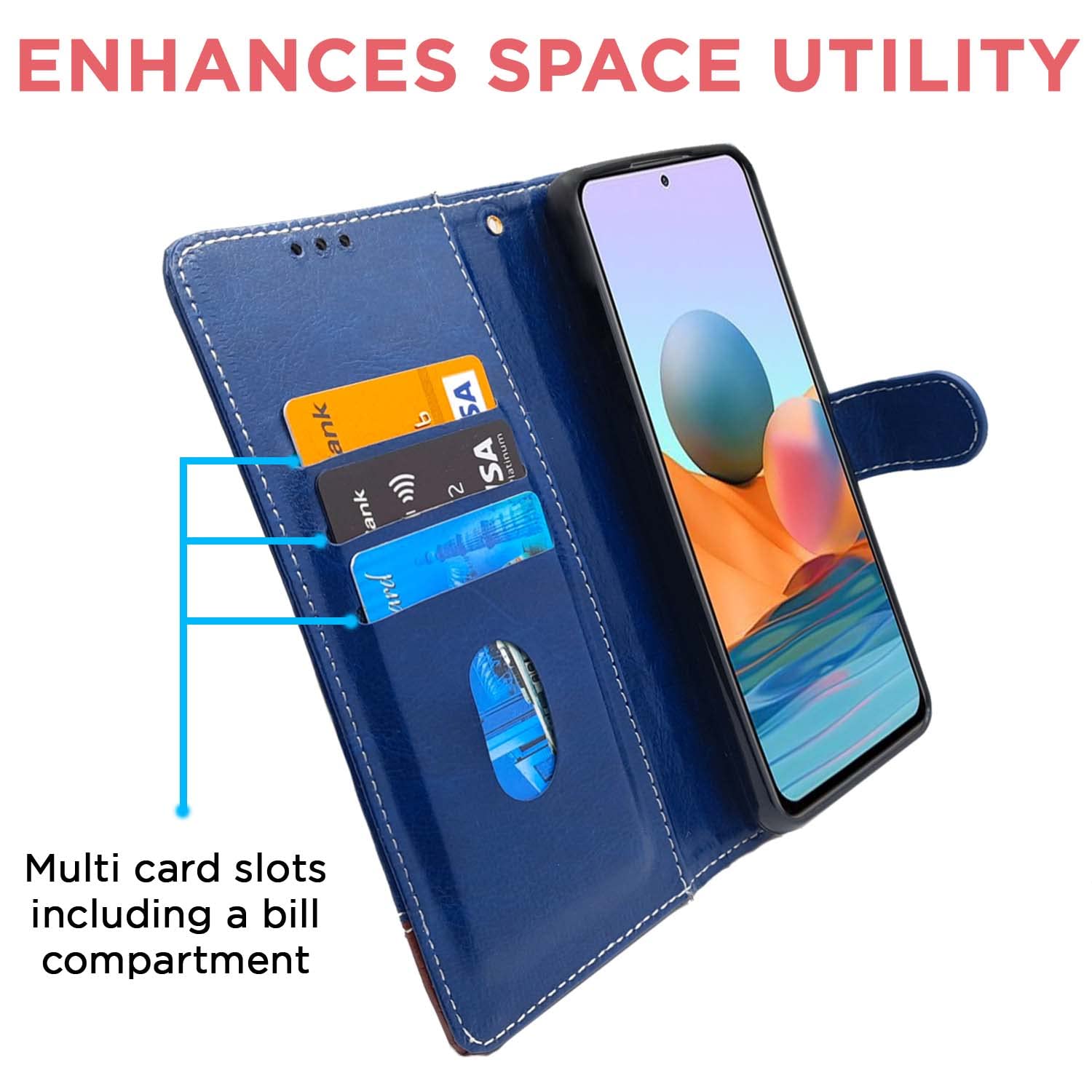 Pikkme Mi Redmi Note 10 / 10S / Note 11 SE Constrast Flip Cover | Blue & Brown