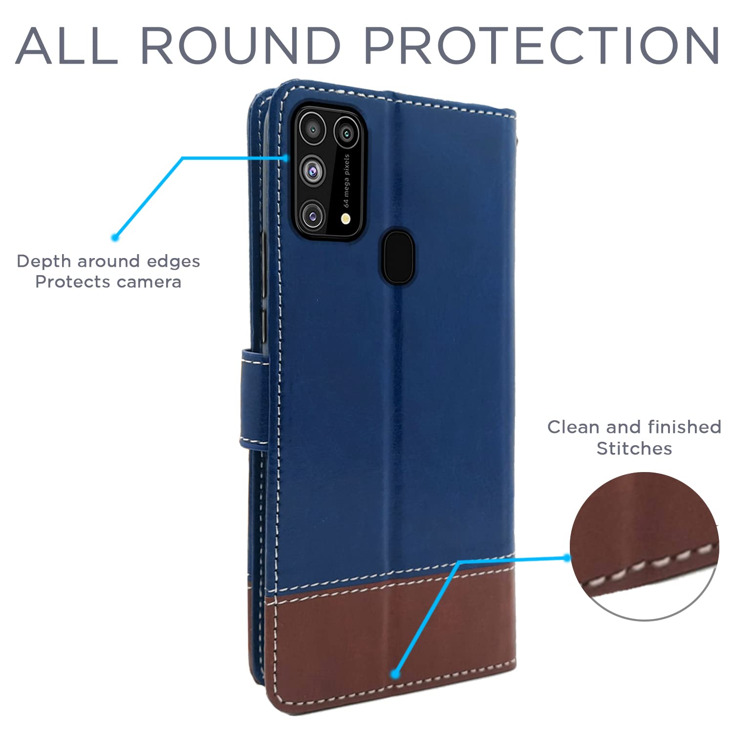 Pikkme Samsung Galaxy M31 / F41 / M31 Prime Constrast Flip Cover | Blue & Brown
