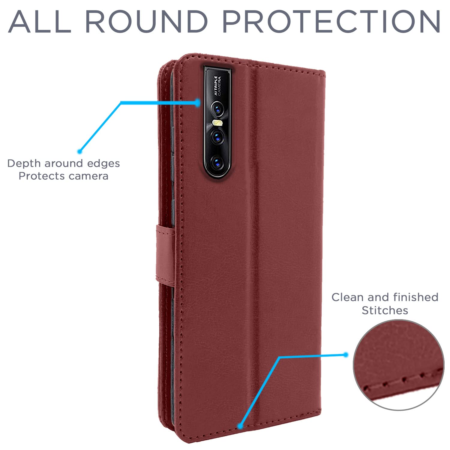 Pikkme Vivo V15 Pro Vintage Flip Cover | Brown