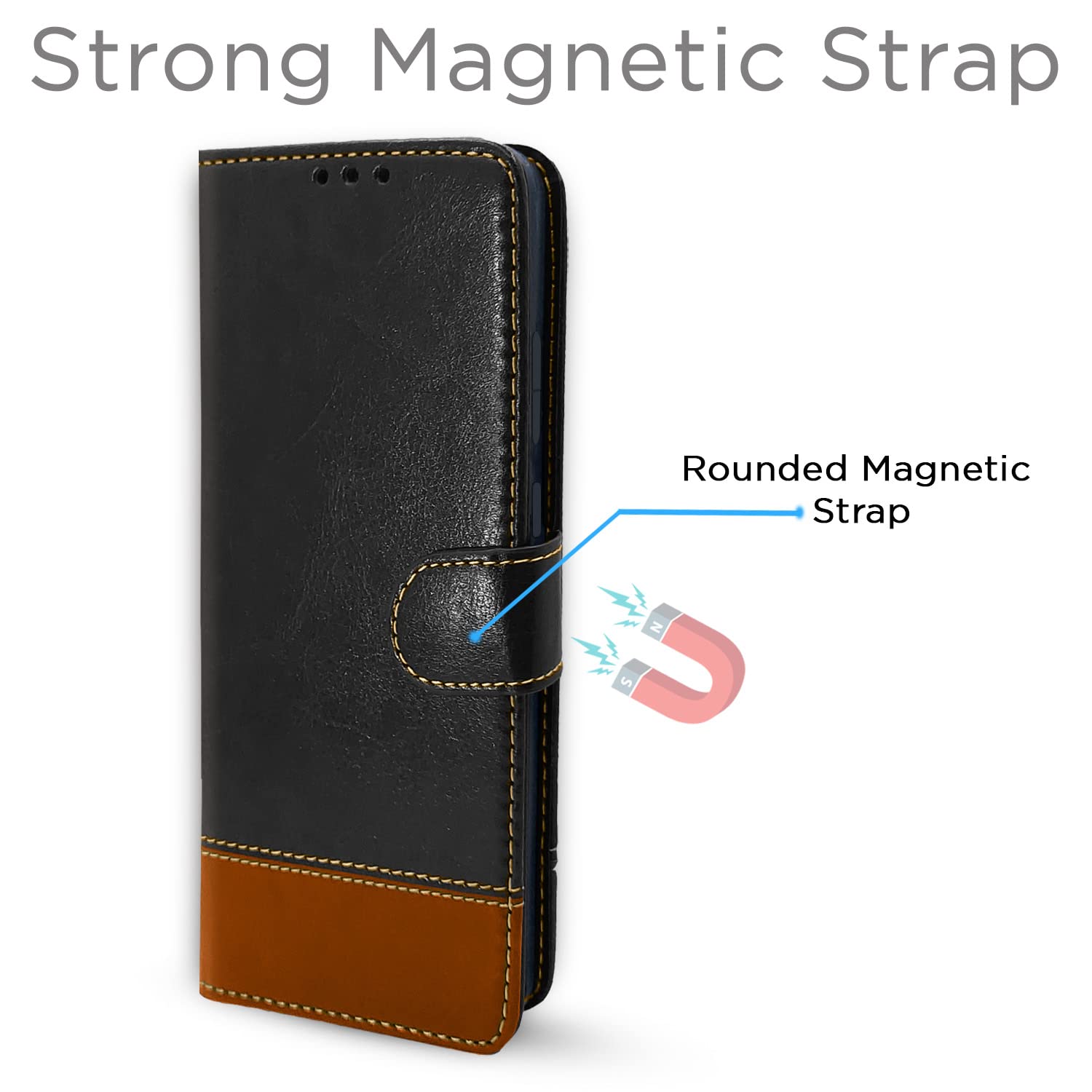 Pikkme Samsung Galaxy M13 4G Constrast Flip Cover | Black & Brown