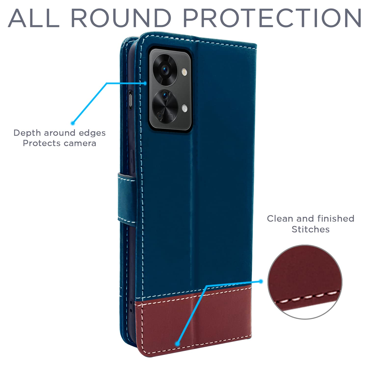 Pikkme OnePlus Nord 2T 5G Contrast Flip Cover | Blue & Brown