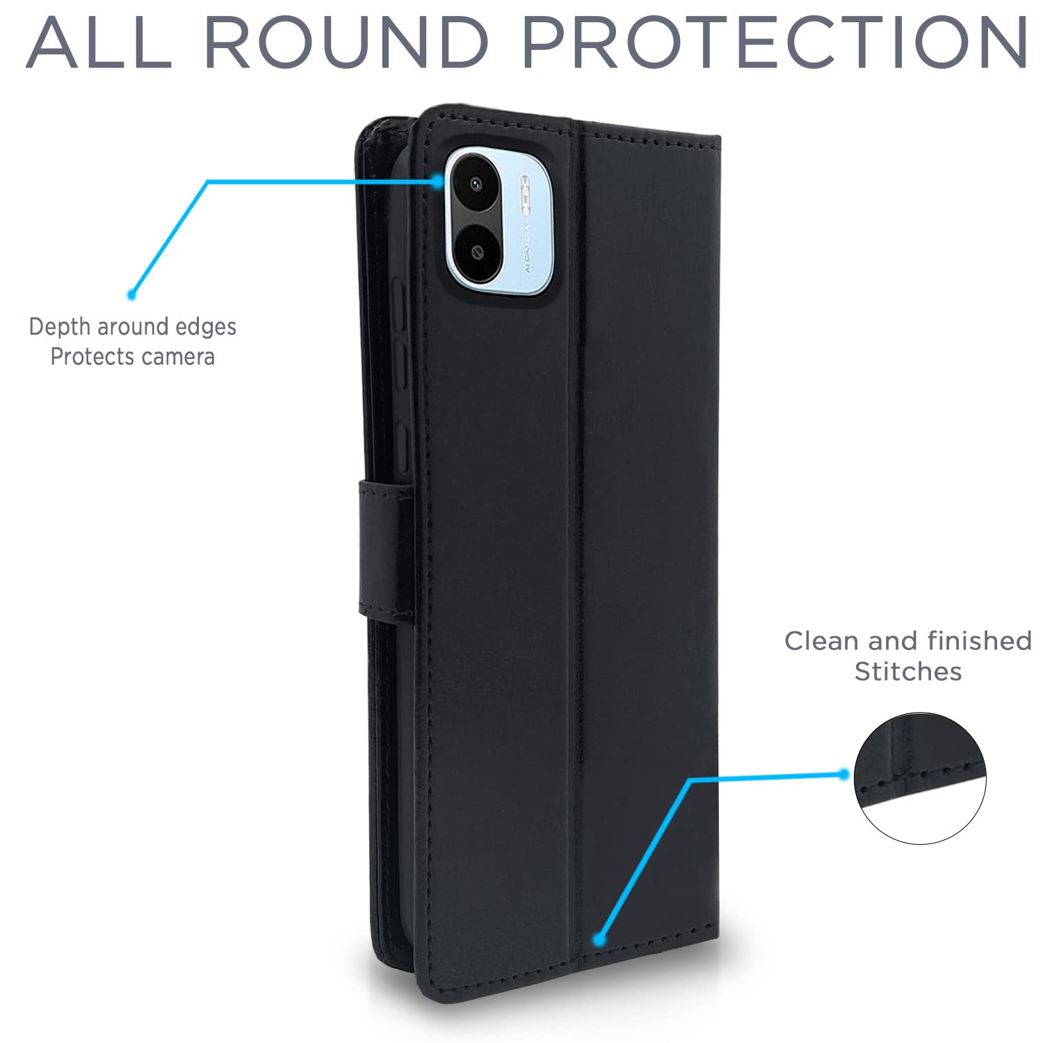 Pikkme Redmi A1 2022 Vintage Flip Cover | Black