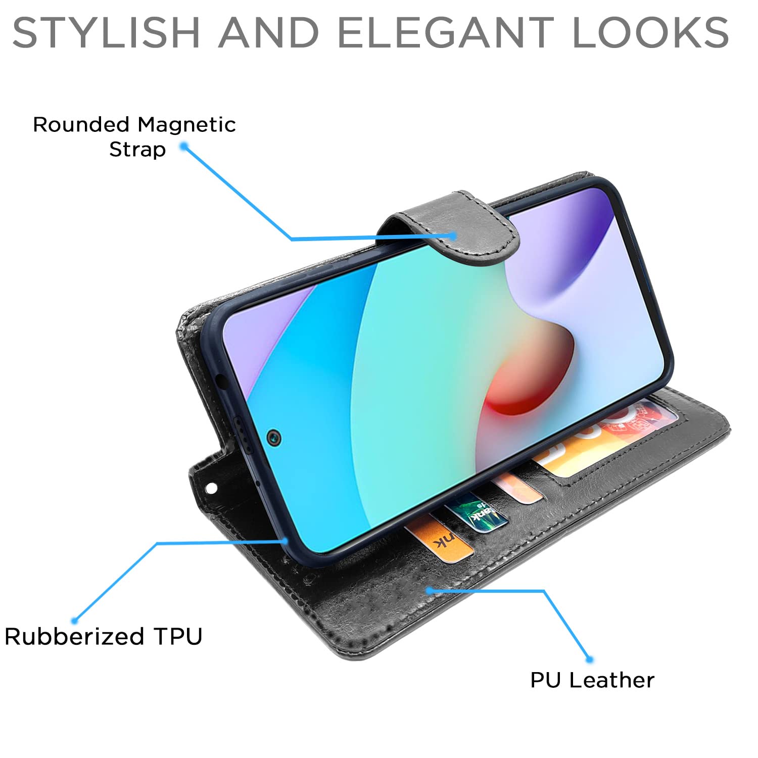 Pikkme Mi Redmi 10 Prime Vintage Flip Cover | Black